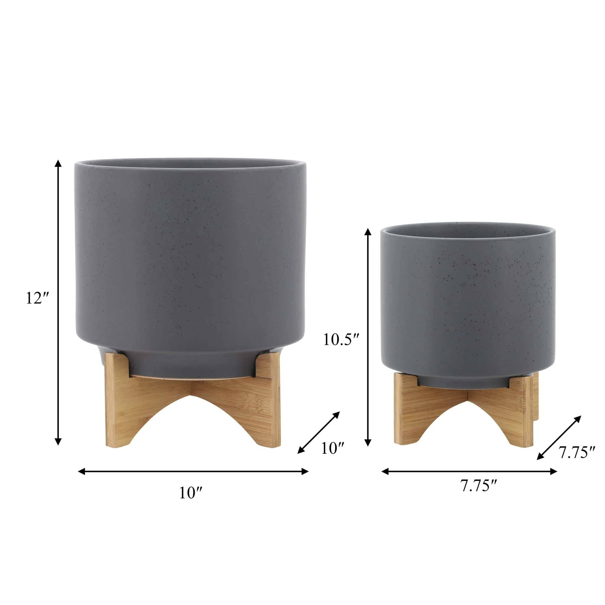 S/2 8/10" Planter W/ Wood Stand, Matte Gray - Image 8