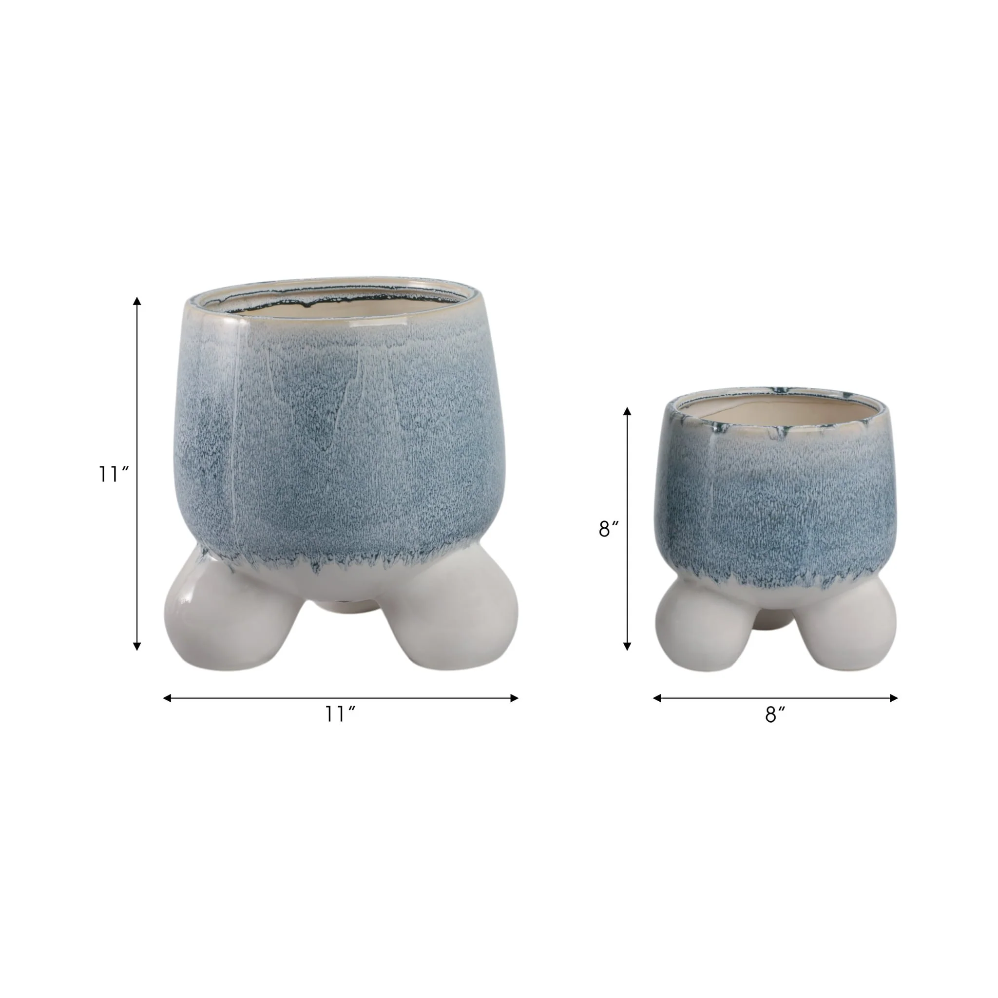 S/2 8/11" Knobby Footed Planters, Blue/white - Image 4