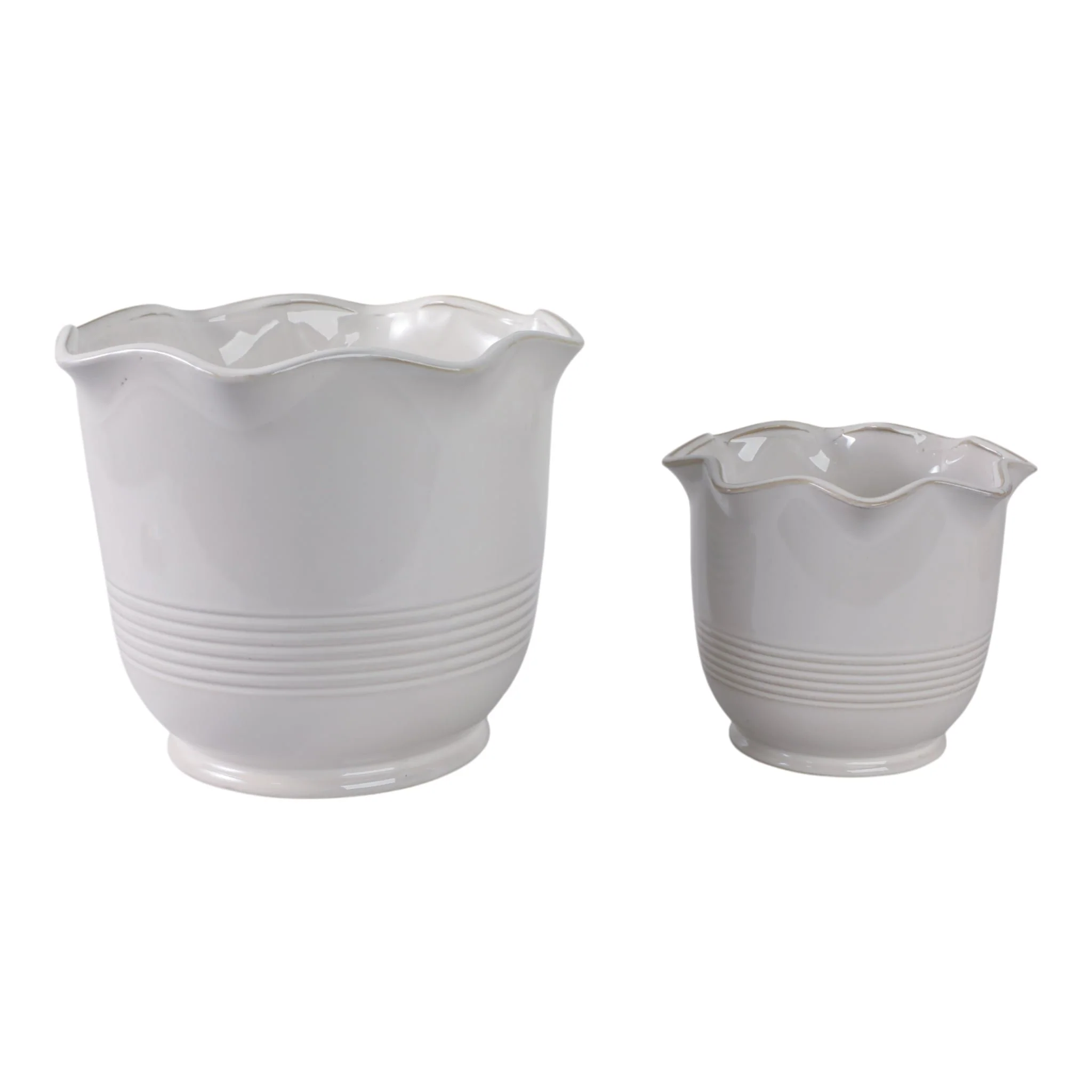 S/2 8/11" Ruffle Edge Planter, Ivory - Image 3