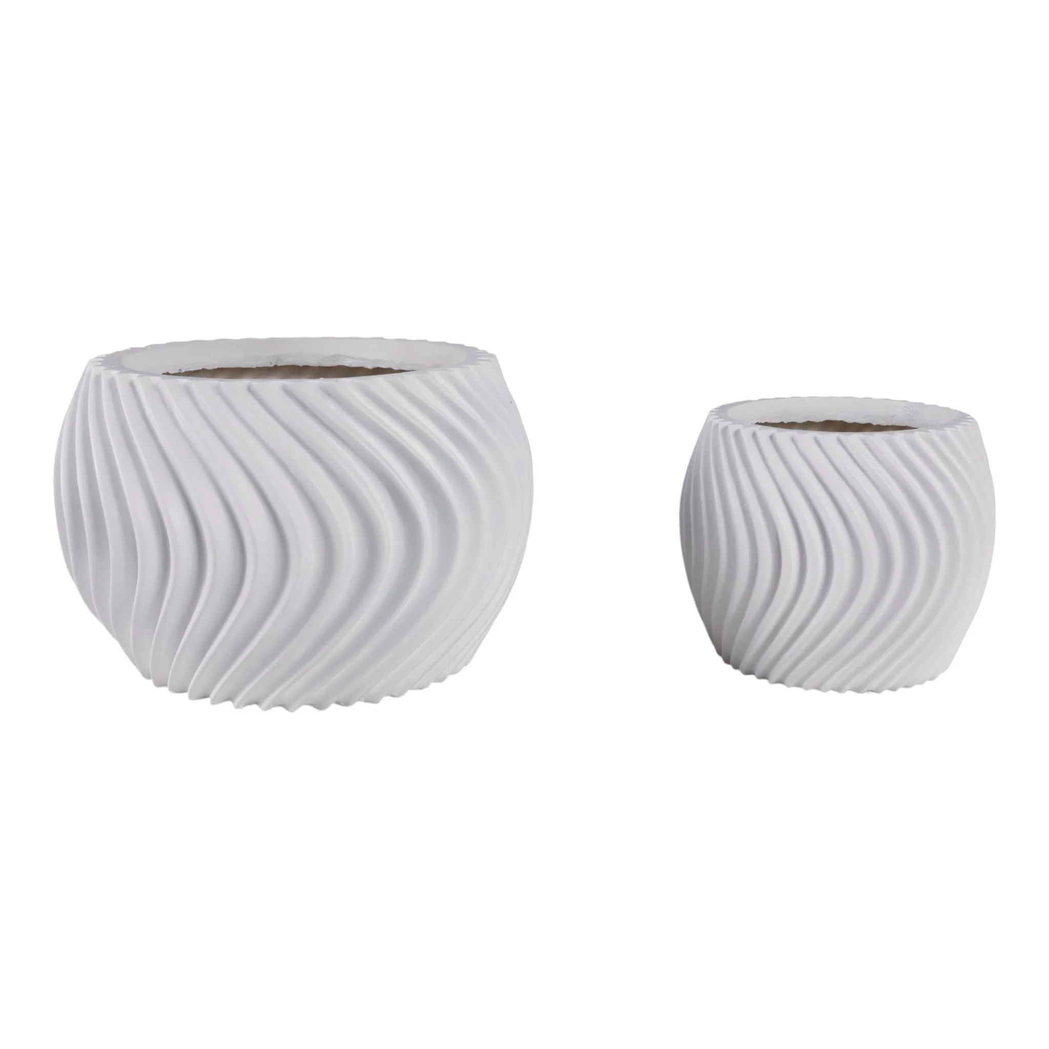 S/2 8/12" Curvy Lines Rounded Planter, White - Image 2