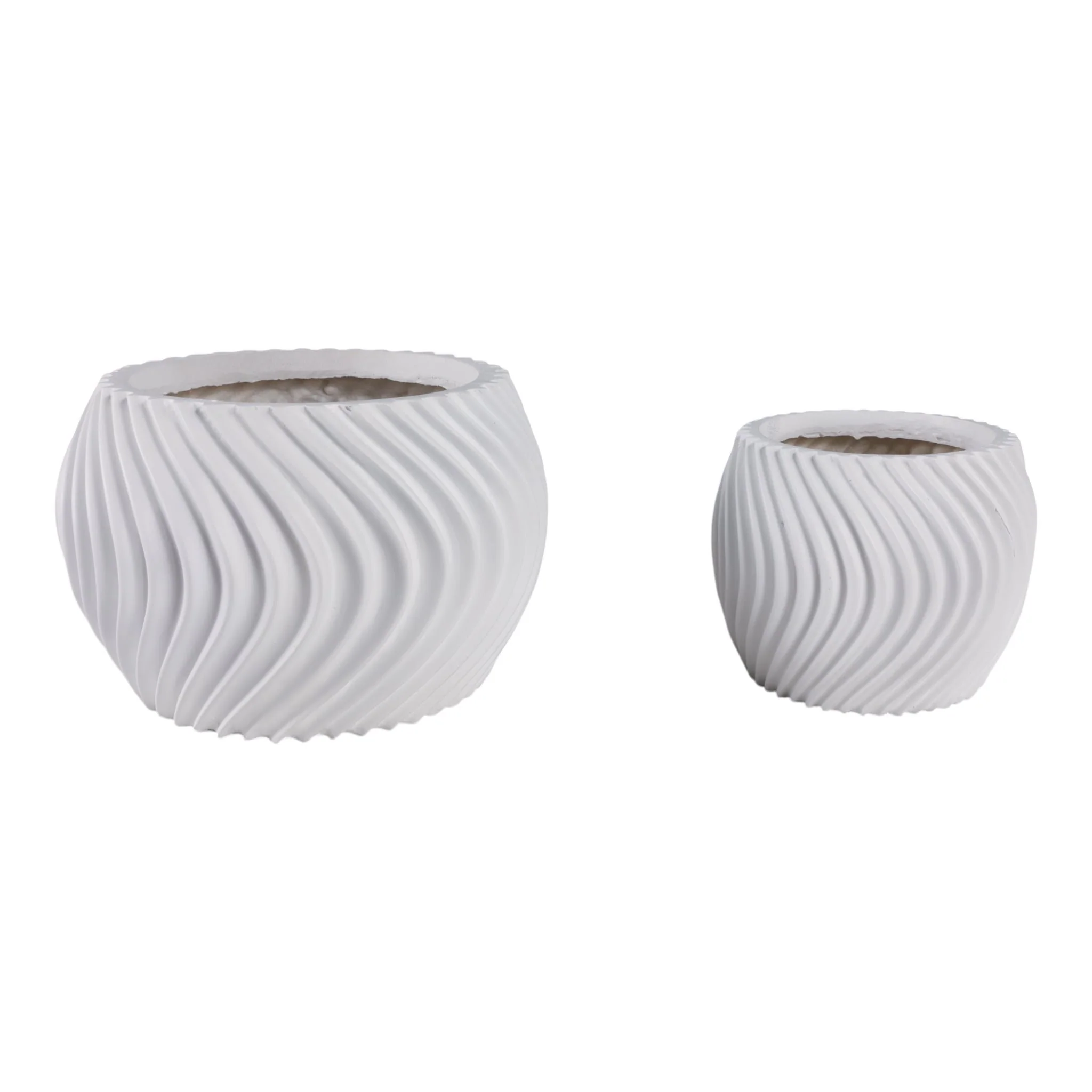 S/2 8/12" Curvy Lines Rounded Planter, White - Image 3