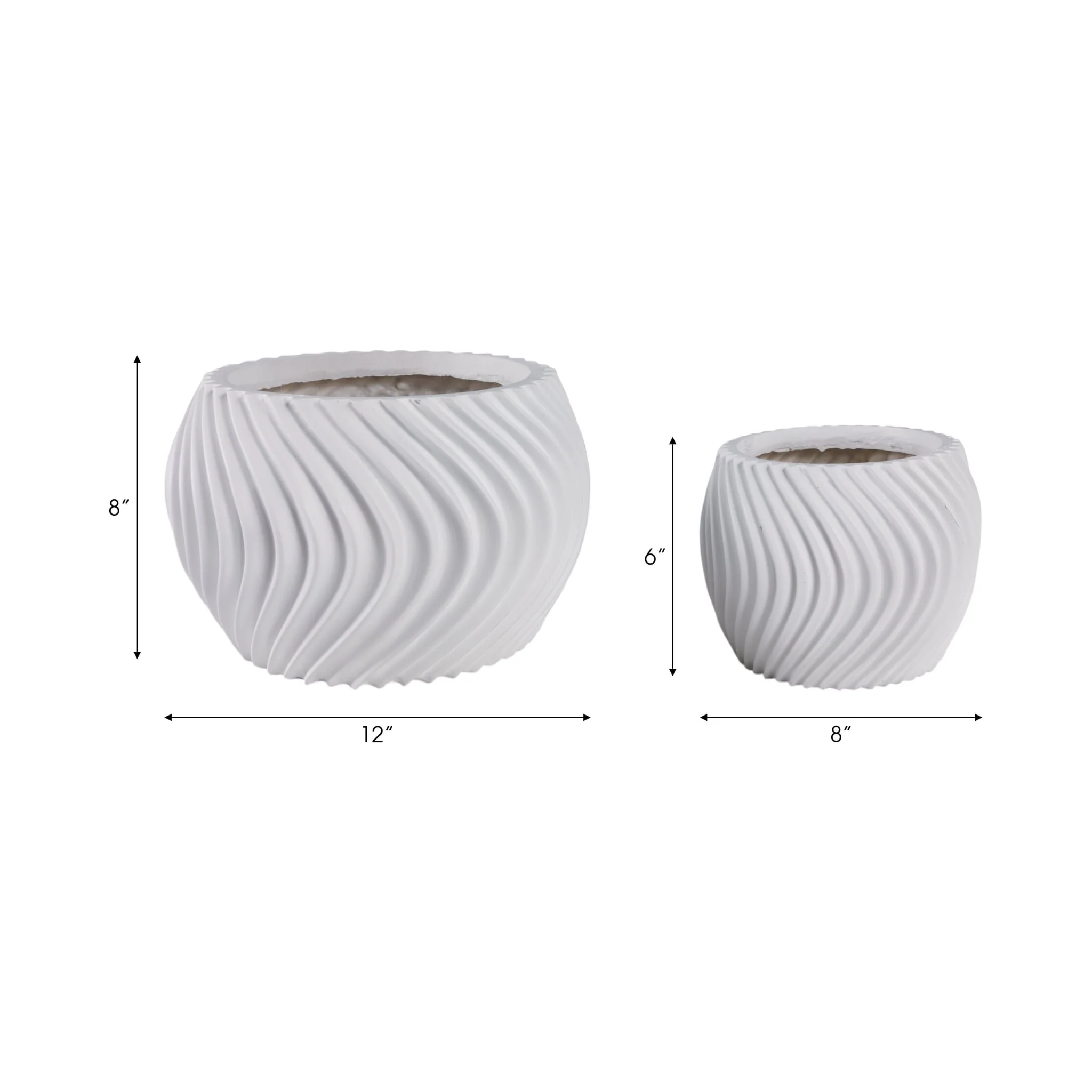 S/2 8/12" Curvy Lines Rounded Planter, White - Image 8