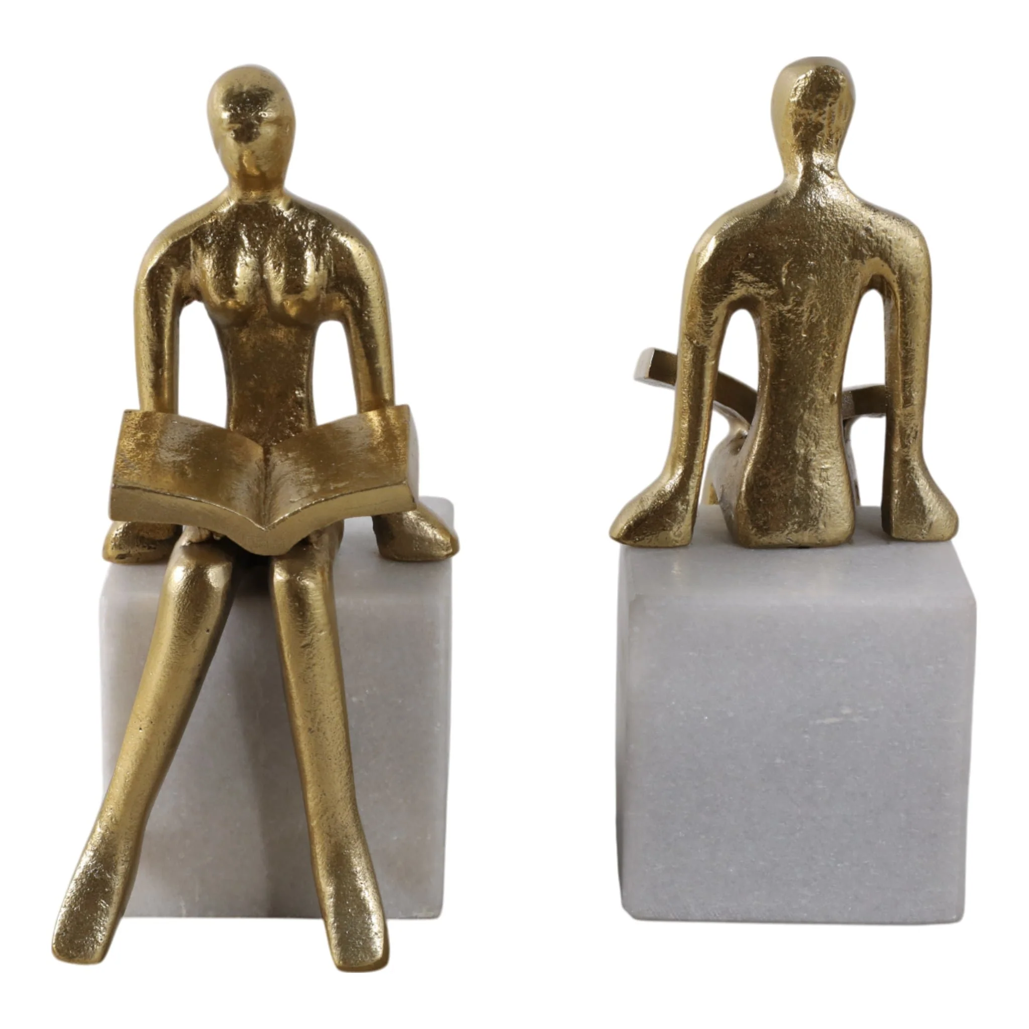 S/2 8" Reading On Marble Stand Bookends, Gold/whit - Image 5