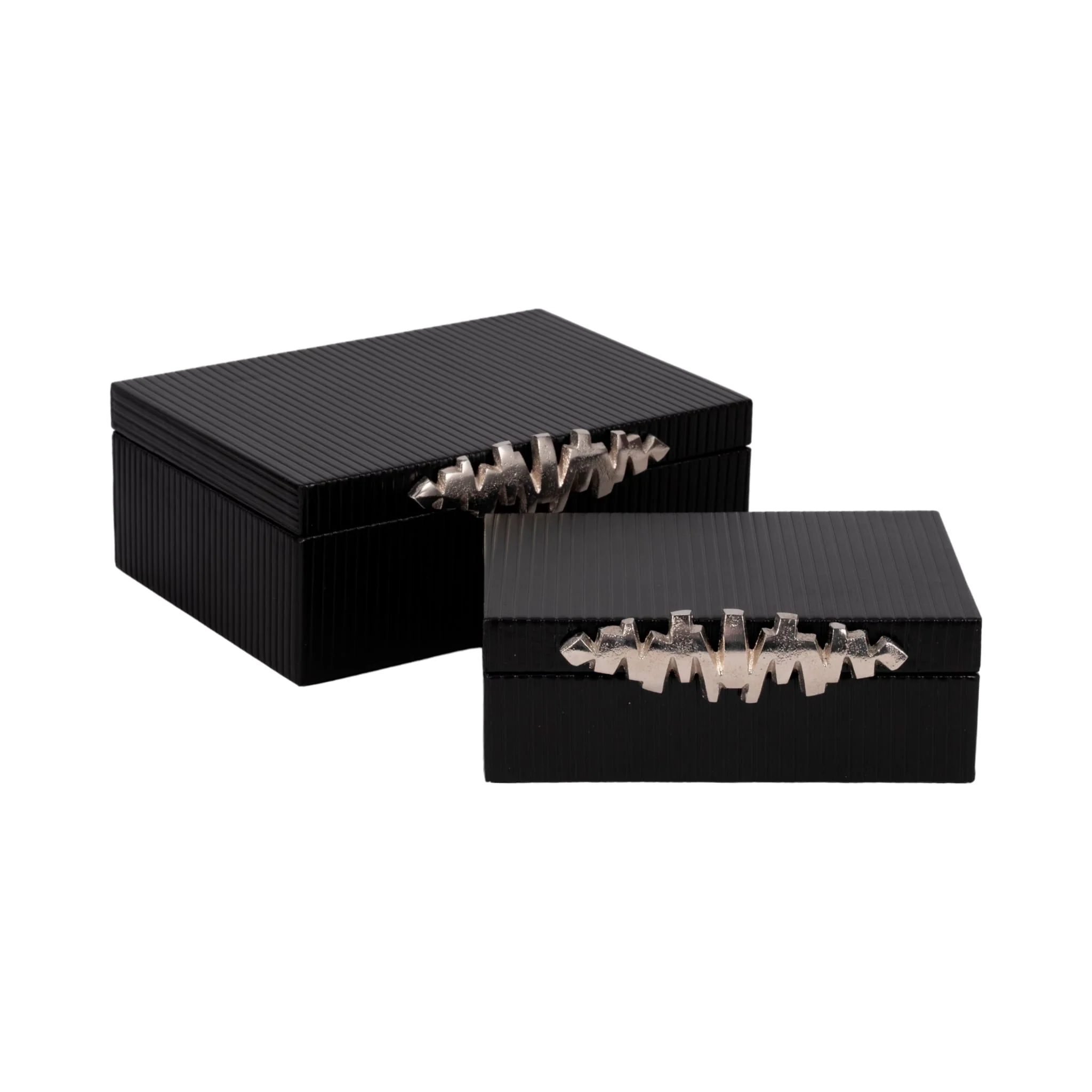 S/2 9/11" Boxes With Lines & Silver Handle, Black - Image 4