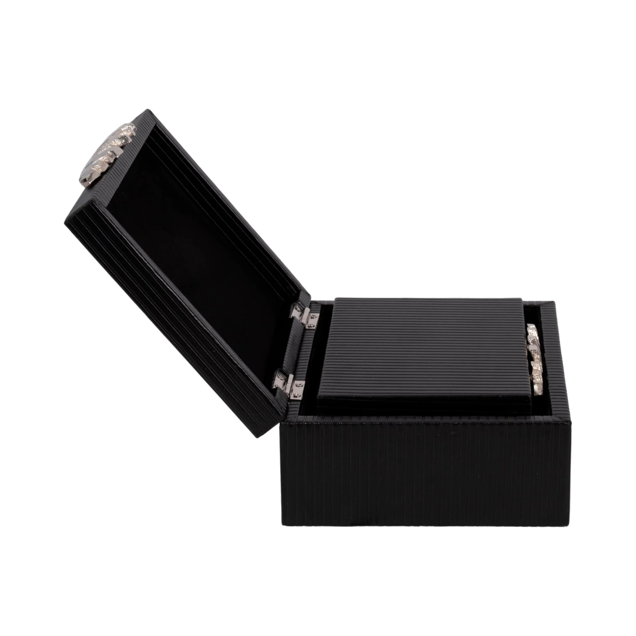 S/2 9/11" Boxes With Lines & Silver Handle, Black - Image 6