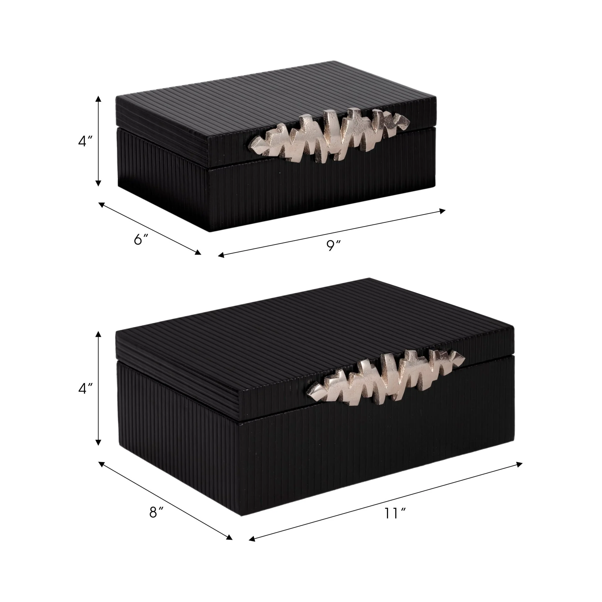 S/2 9/11" Boxes With Lines & Silver Handle, Black - Image 8