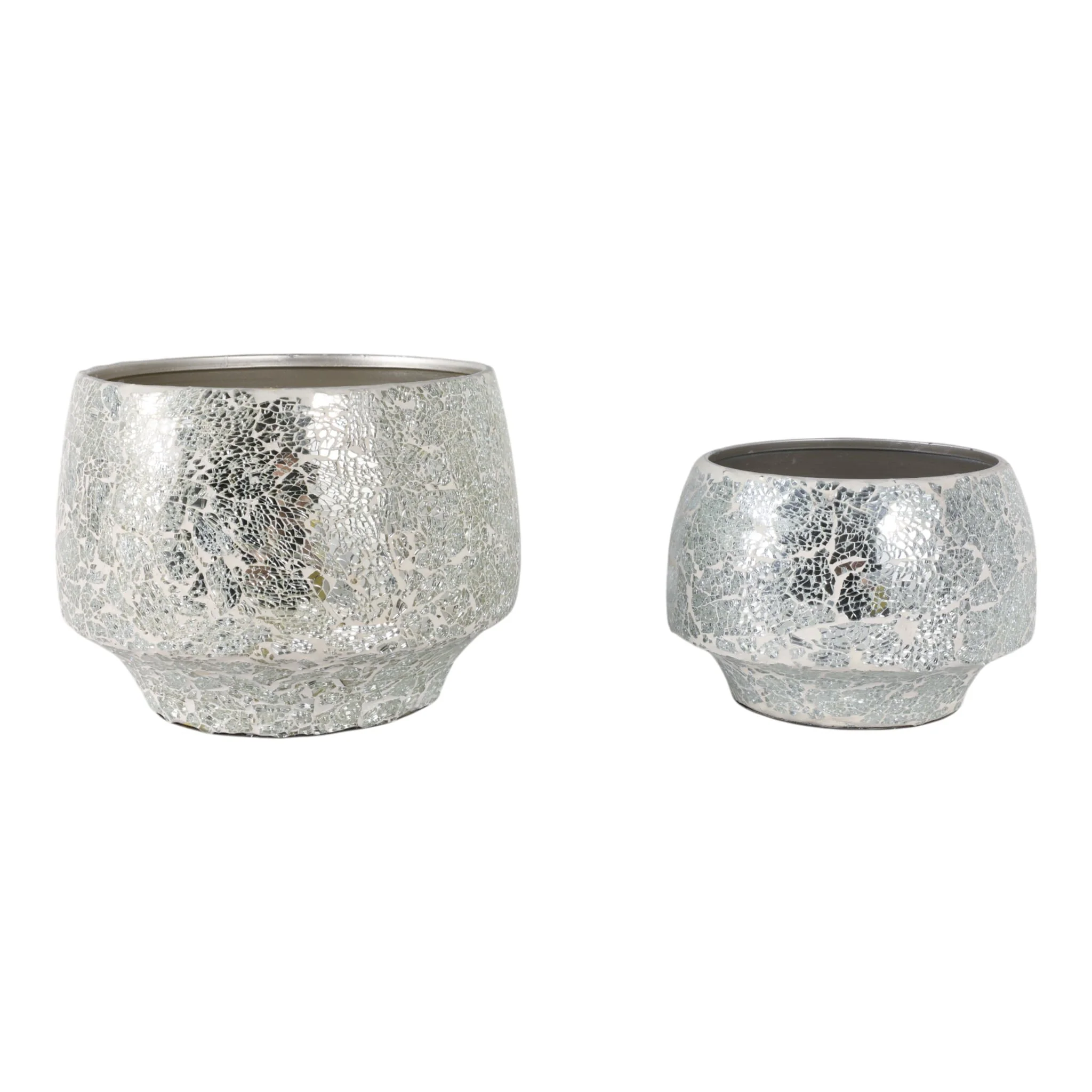 S/2 9/11" Curved Crackle Mosaic Planter, Silver - Image 3