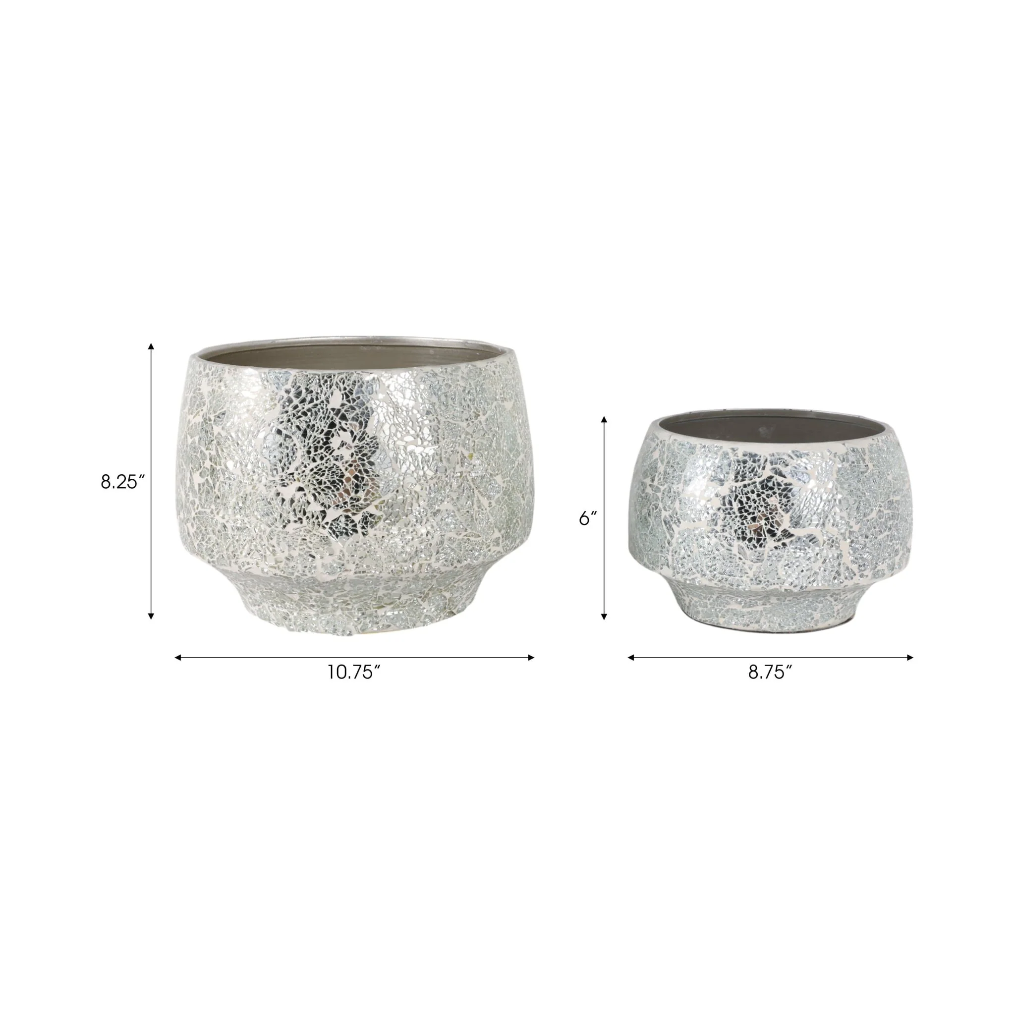 S/2 9/11" Curved Crackle Mosaic Planter, Silver - Image 7
