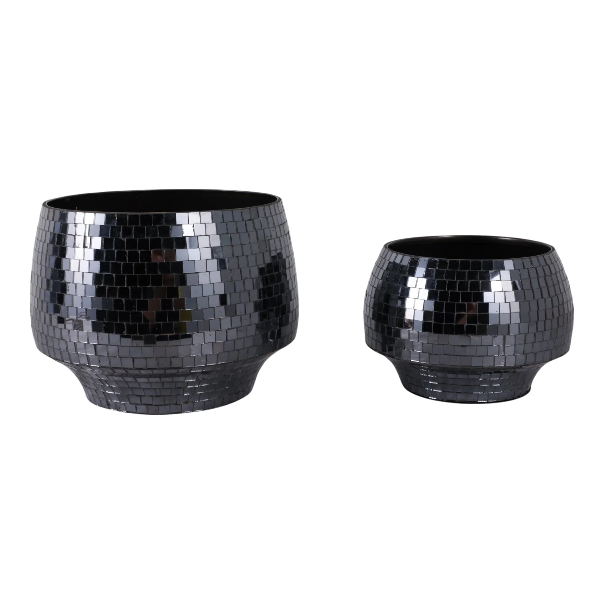 S/2 9/11" Curved Disco Mosaic Planter, Black - Image 2