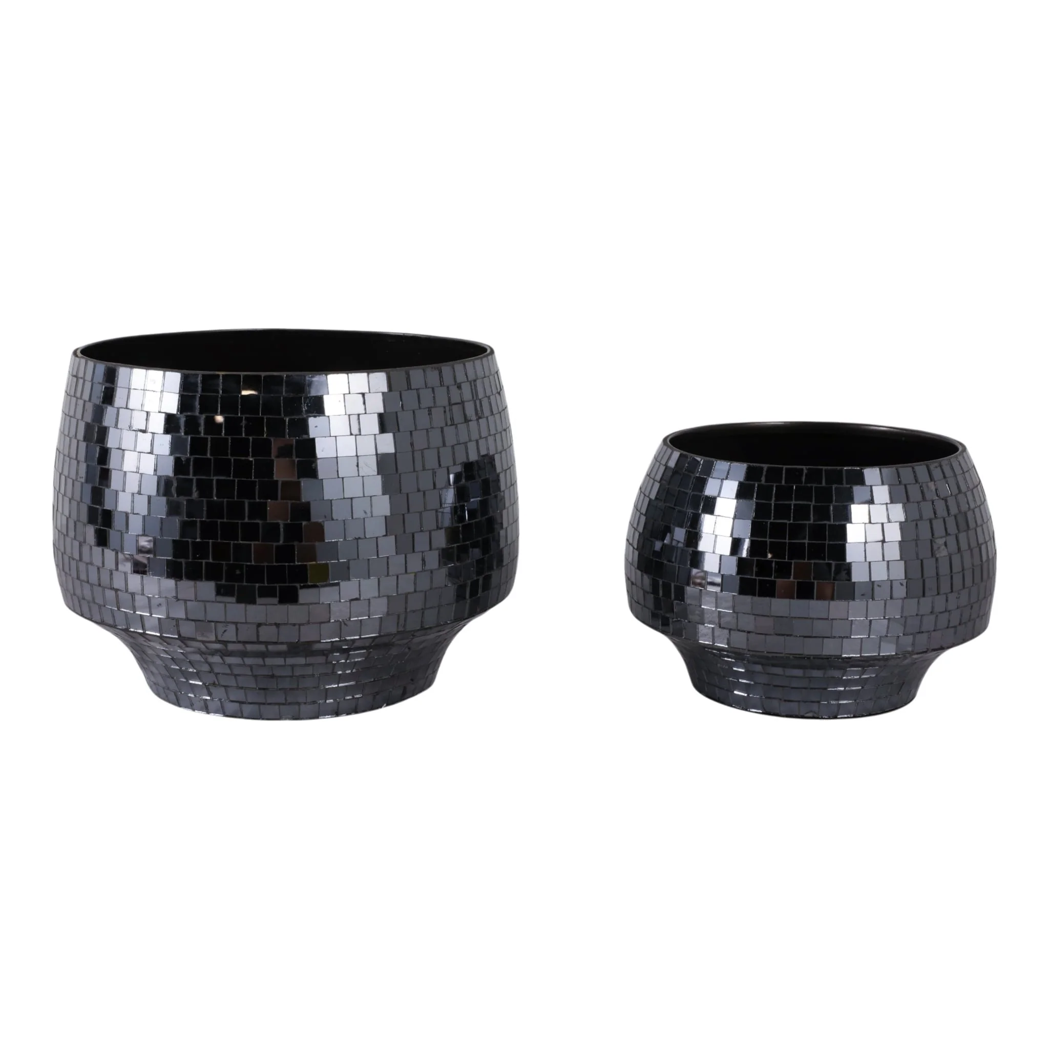 S/2 9/11" Curved Disco Mosaic Planter, Black - Image 3