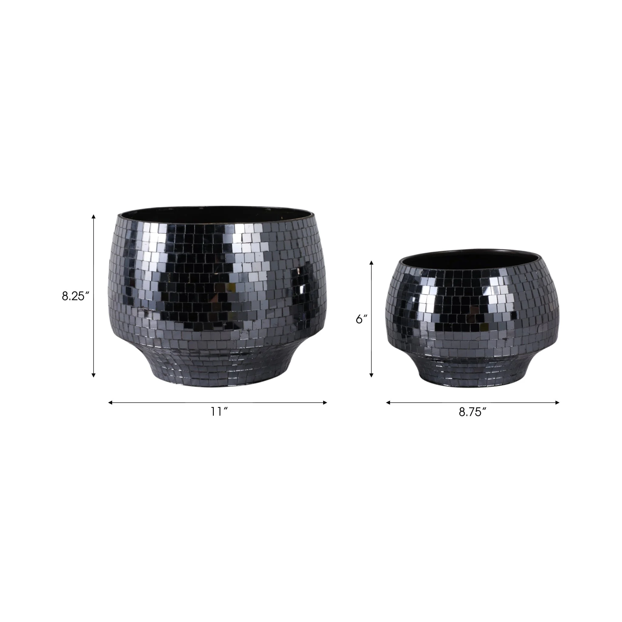 S/2 9/11" Curved Disco Mosaic Planter, Black - Image 6