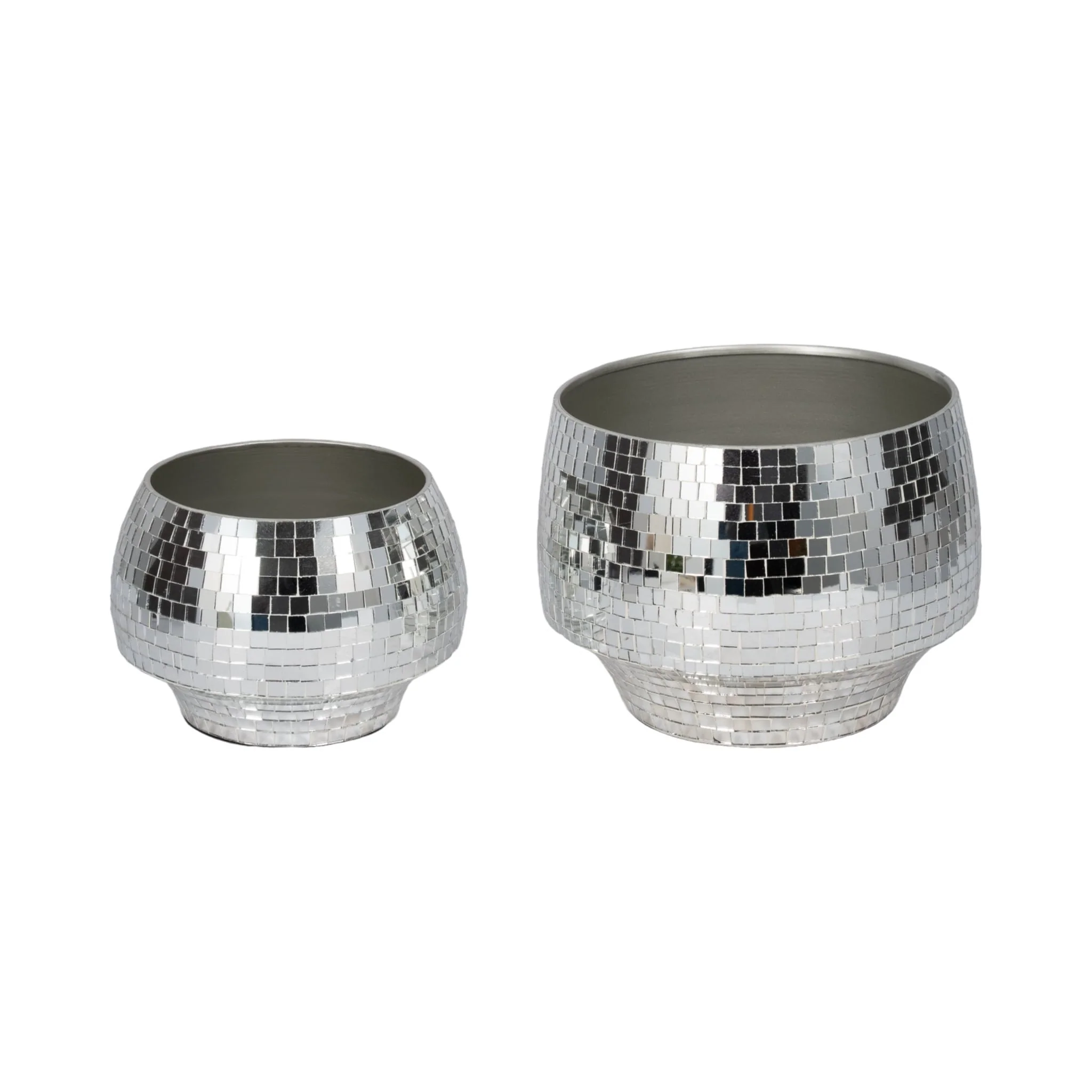 S/2 9/11" Curved Disco Mosaic Planter, Silver - Image 2