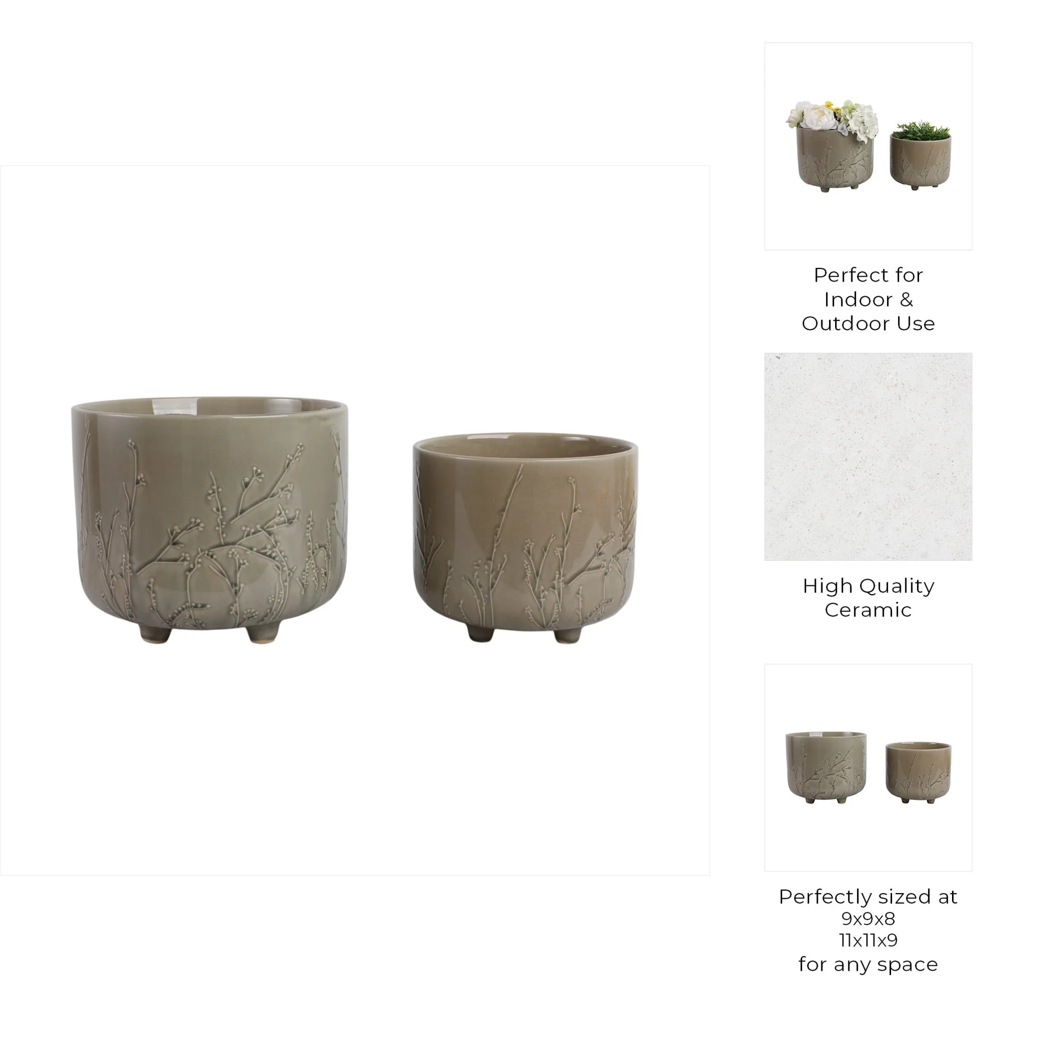 S/2 9/11" Flower Branches Planters, Cream - Image 8