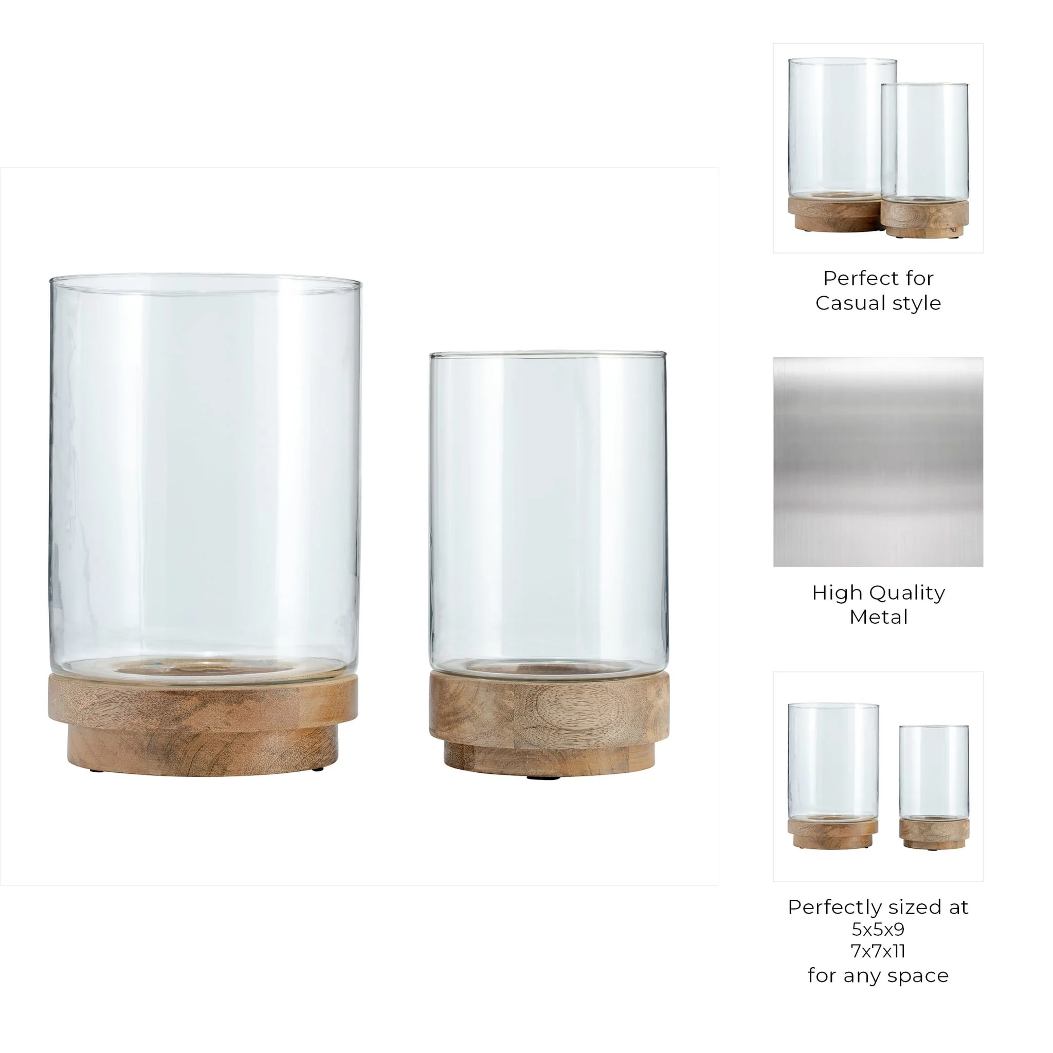S/2, 9/11" Hurricane Candle Holder On Wood Base, N - Image 7