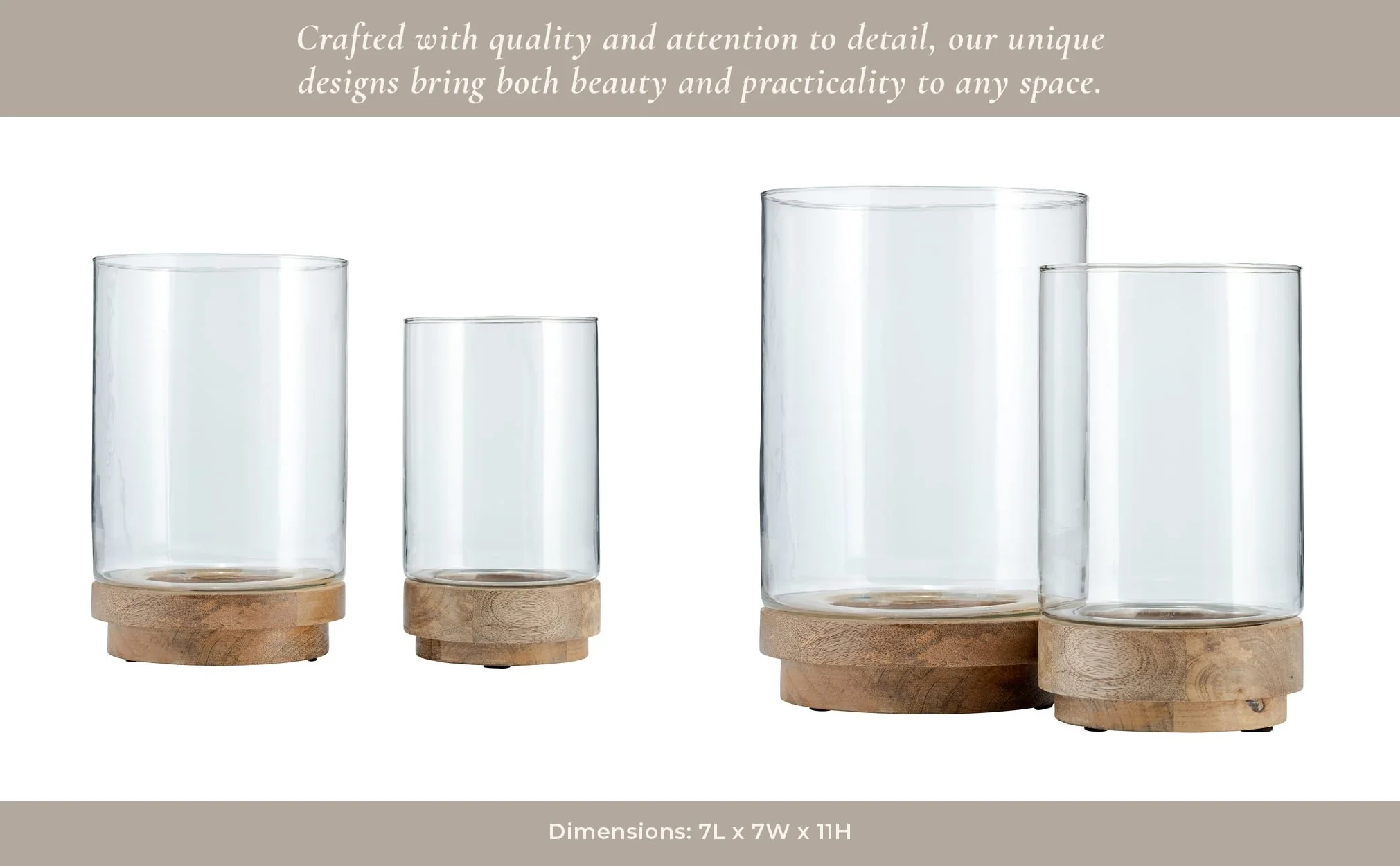 S/2, 9/11" Hurricane Candle Holder On Wood Base, N - Image 9