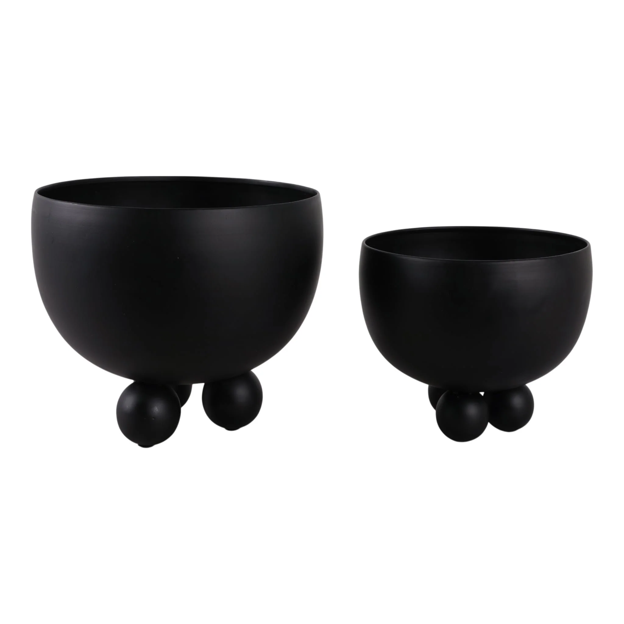 S/2 9/11" Metal Bowl Planter With Ball Feet, Black - Image 2
