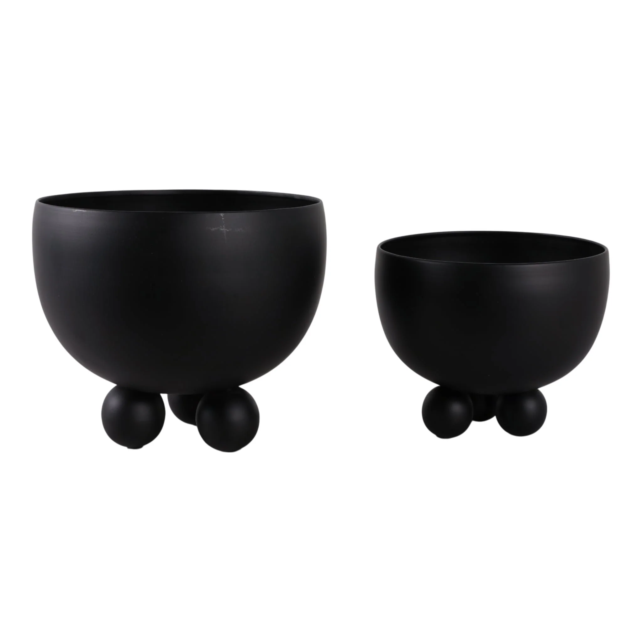 S/2 9/11" Metal Bowl Planter With Ball Feet, Black - Image 3