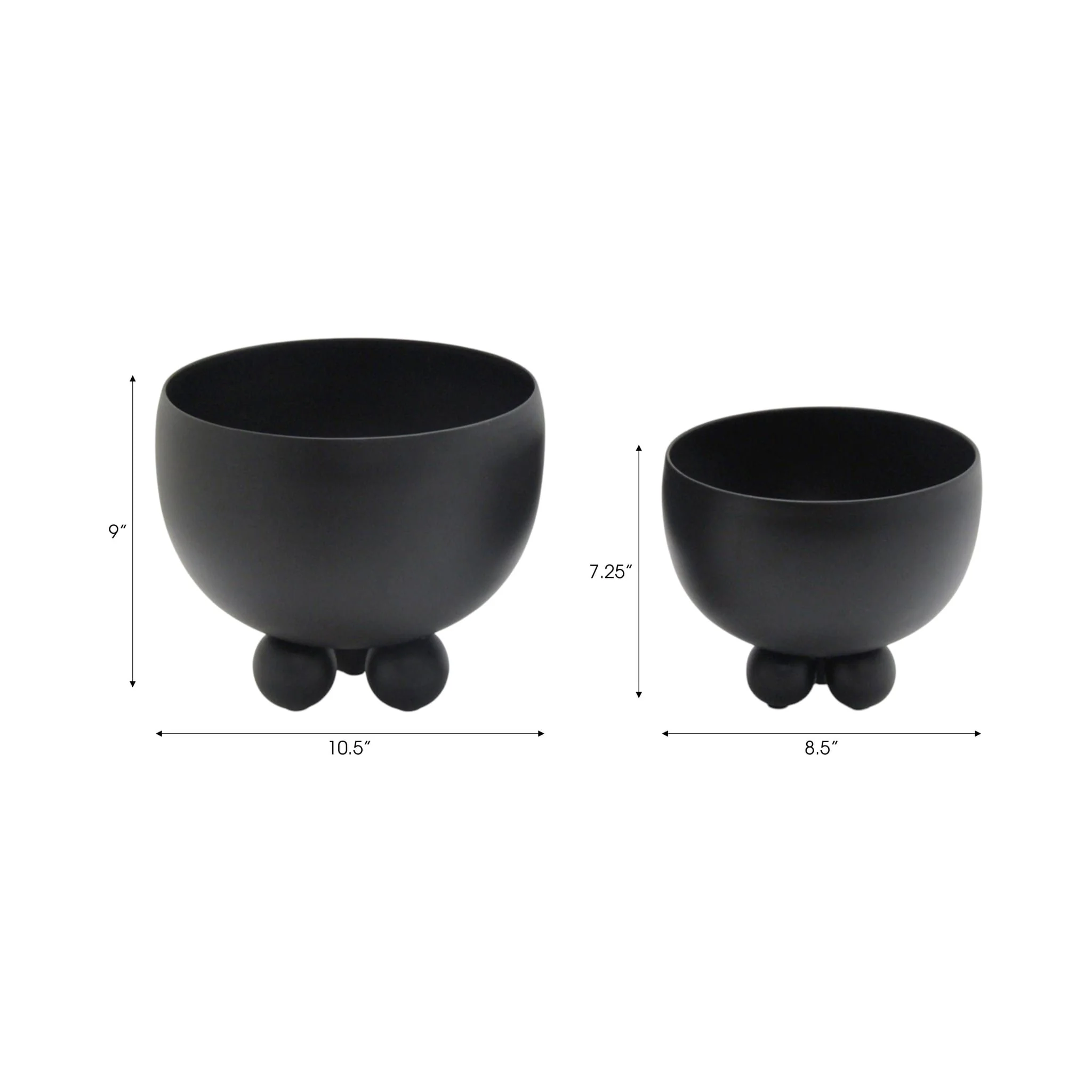 S/2 9/11" Metal Bowl Planter With Ball Feet, Black - Image 6
