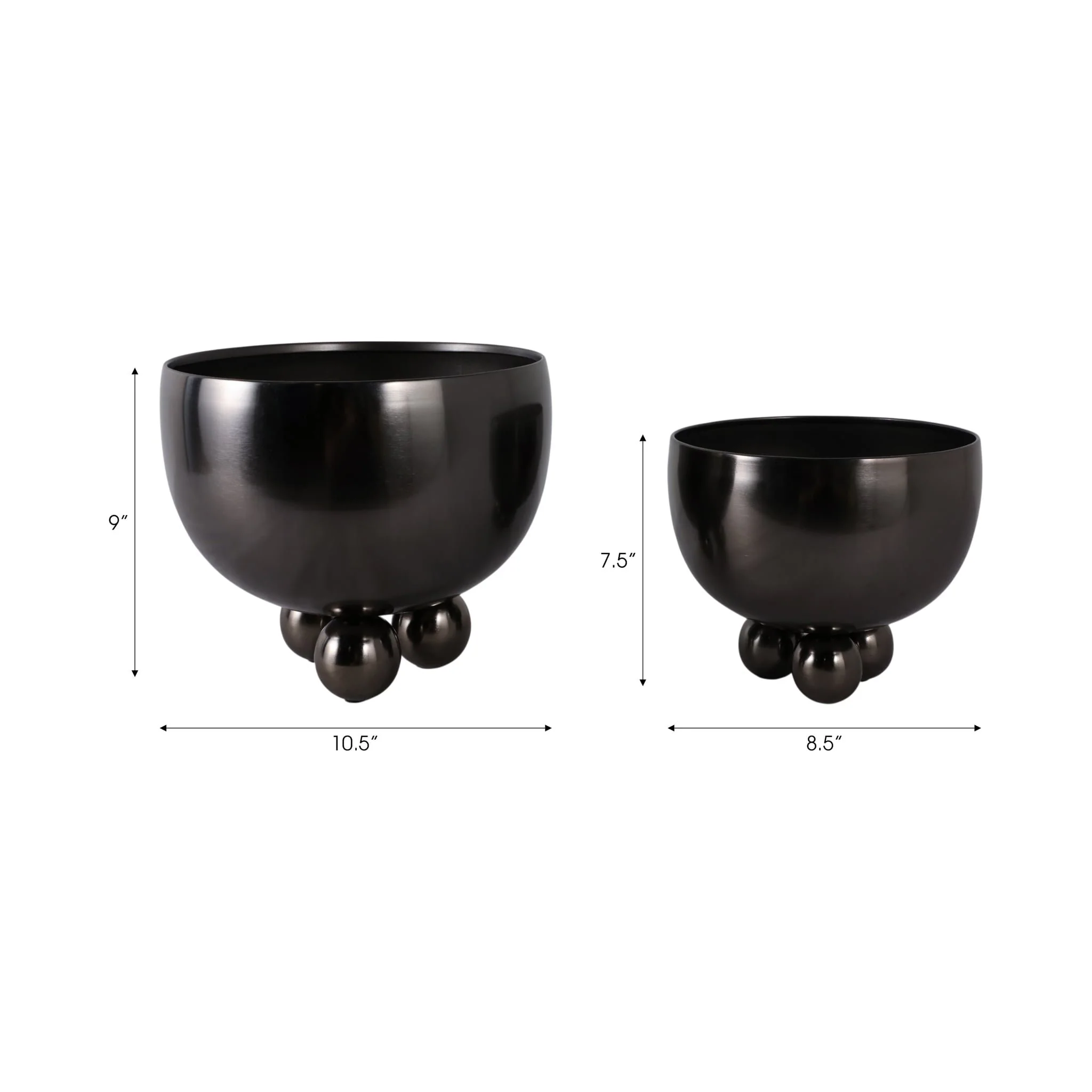 S/2 9/11" Metal Bowl Planter With Ball Feet, Gunme - Image 8