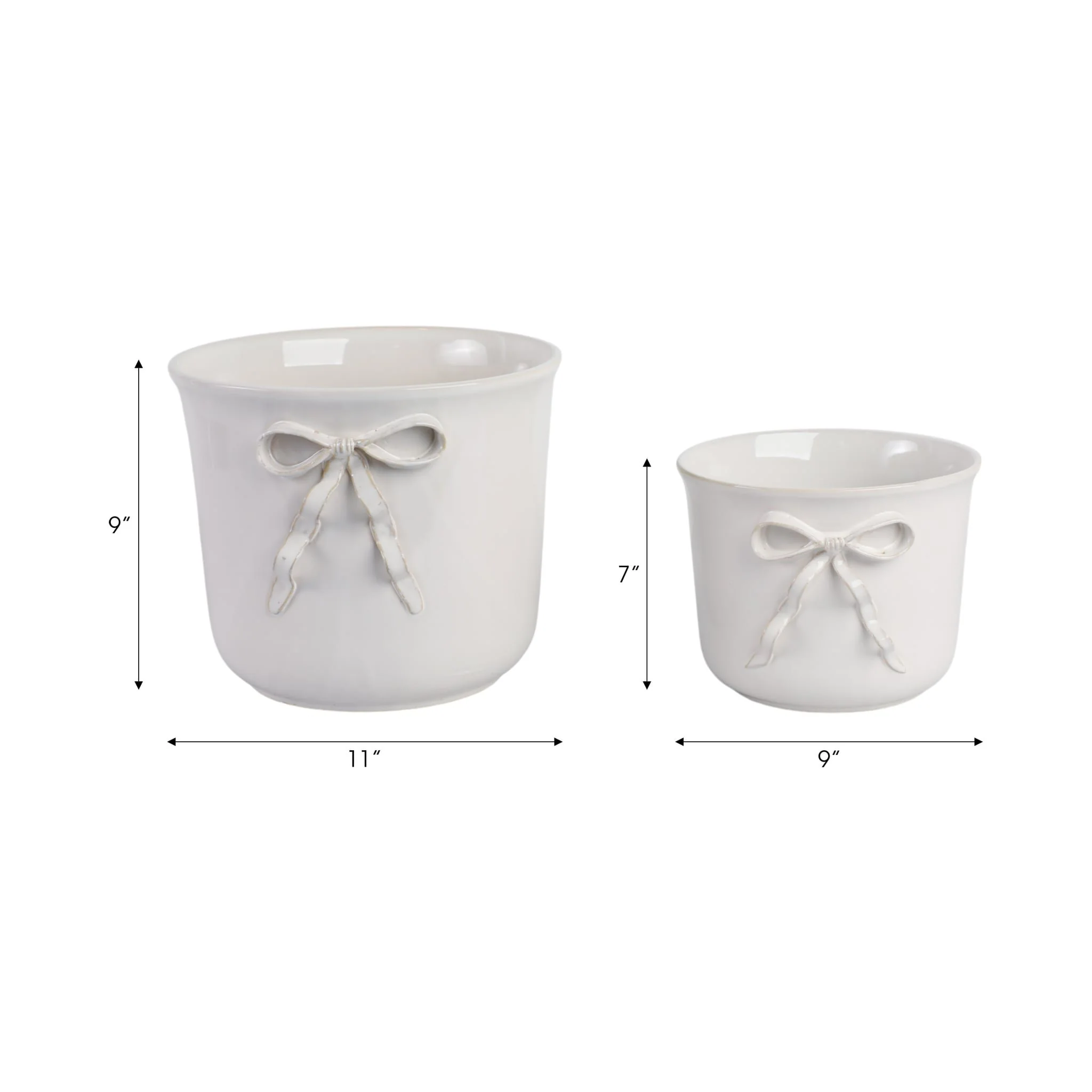 S/2 9/11" Pretty Bow Planters, White - Image 5