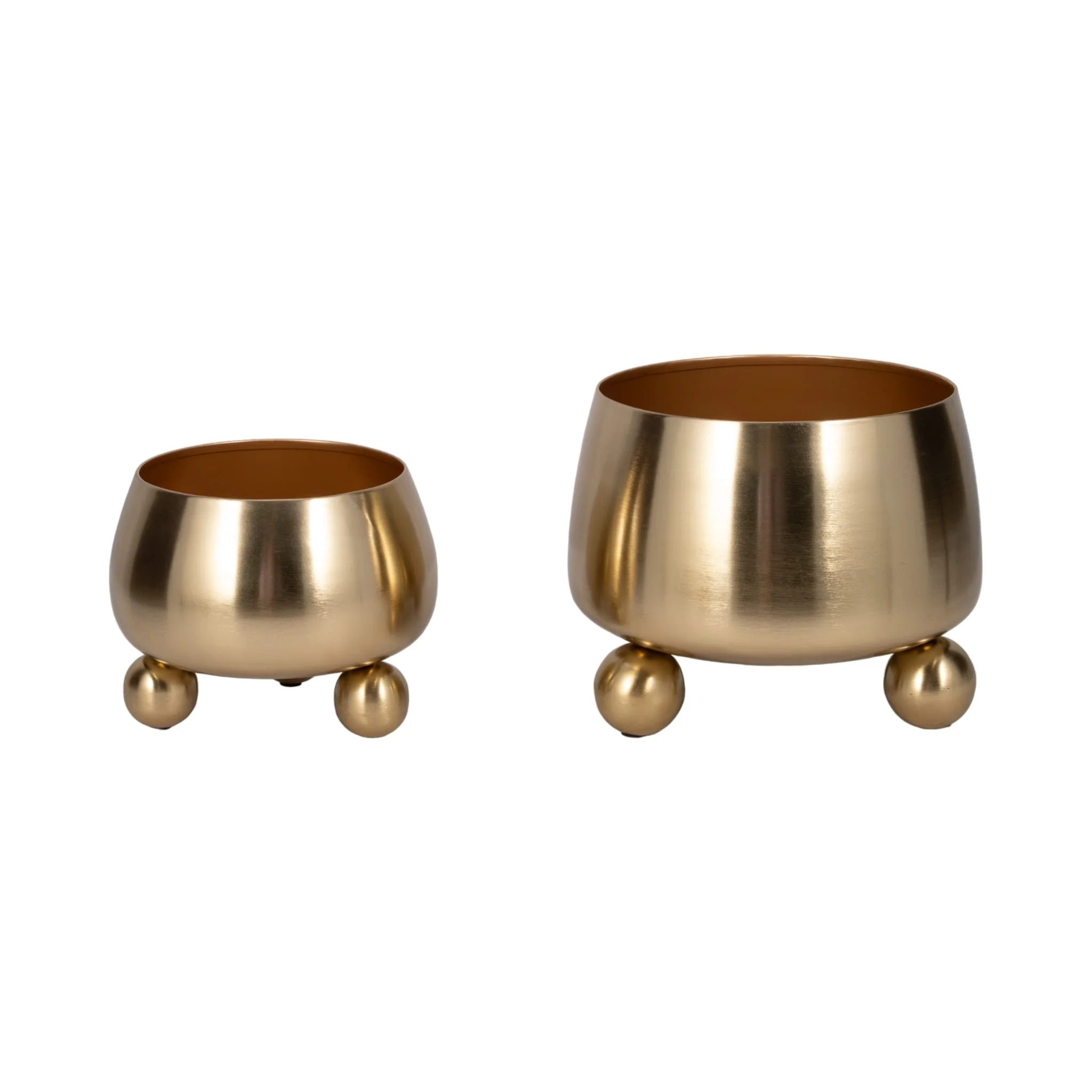S/2 9/11" Round Metal Planters With Ball Feet, Gld - Image 2