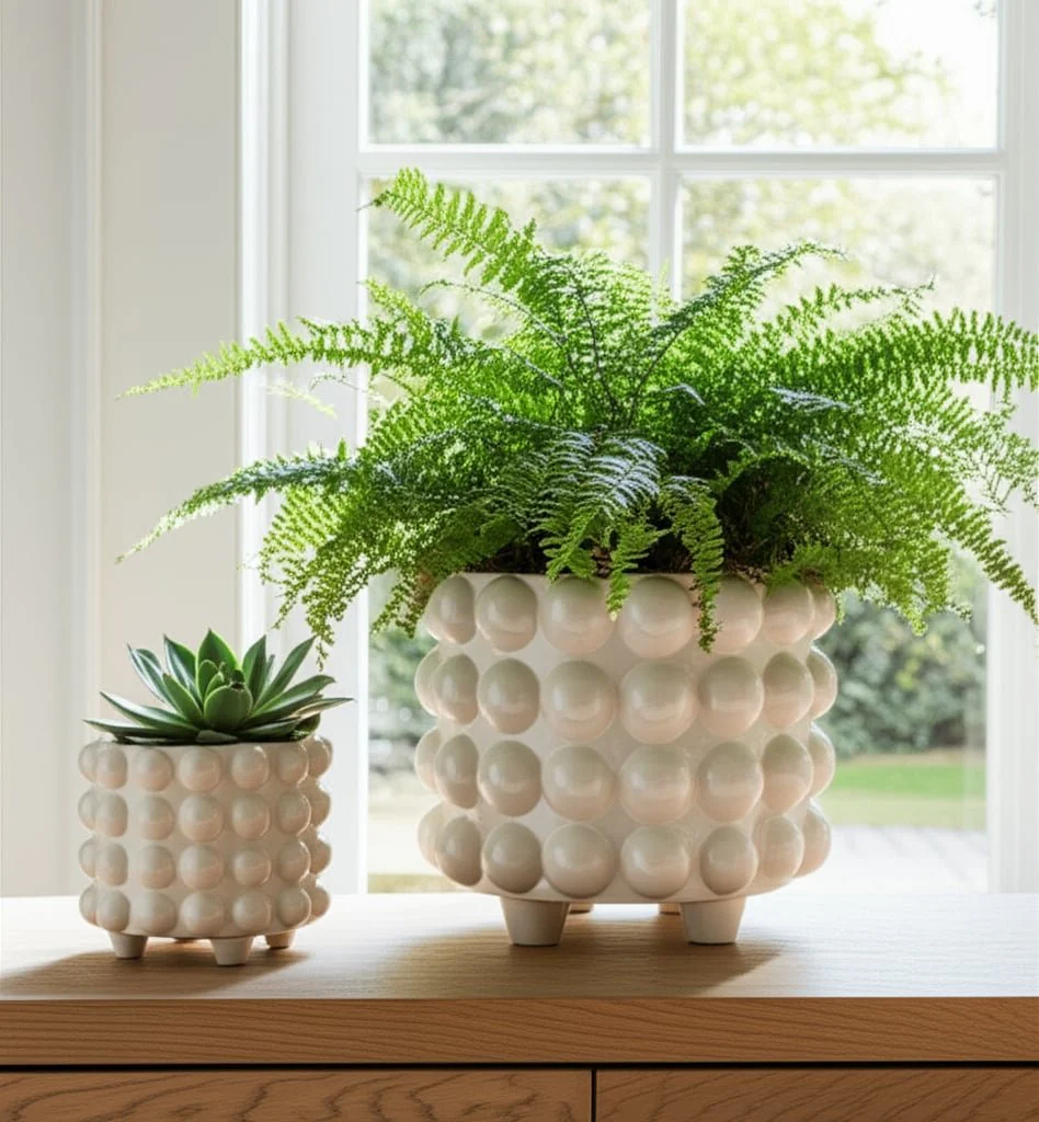 S/2 9/12" Bubble Planters, White - Image 9