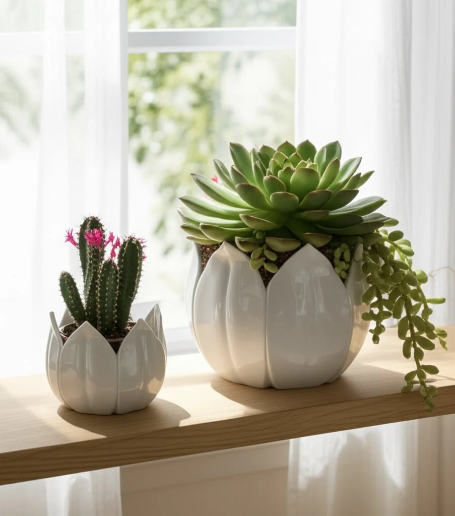 S/2 9/12" Petal Planters, White - Image 10