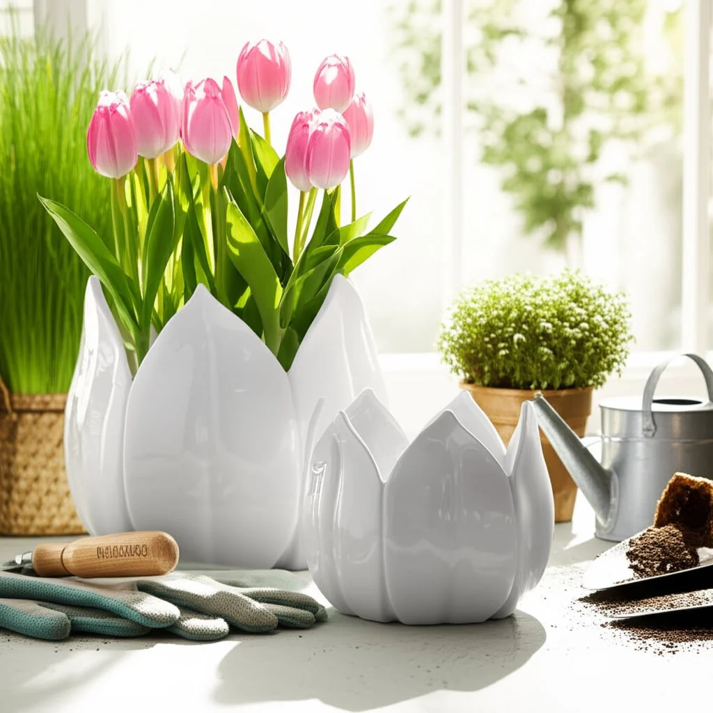 S/2 9/12" Petal Planters, White - Image 9