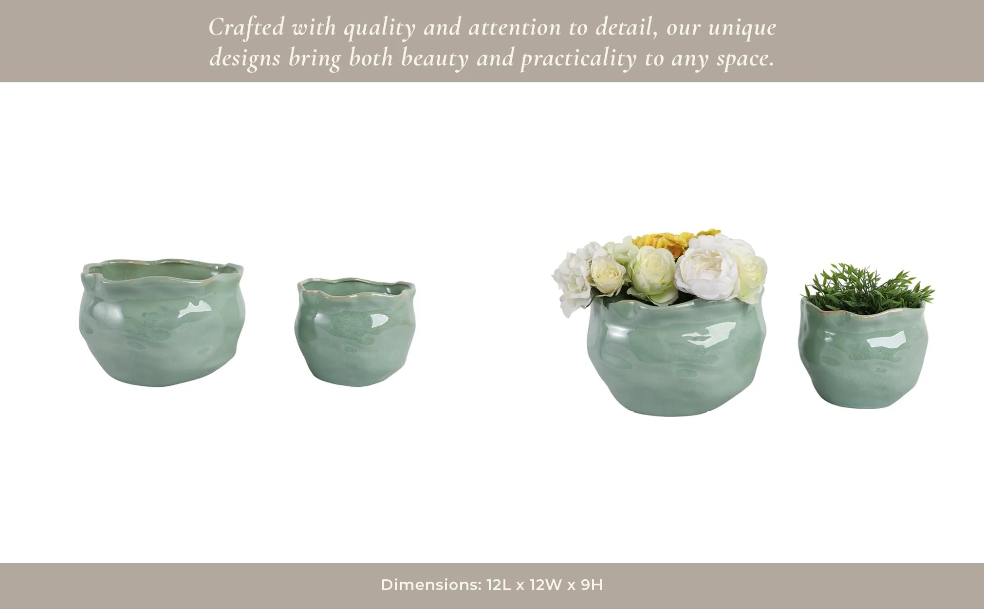 S/2 9/12" Round Wavy Edge Planters, Sage Green - Image 13