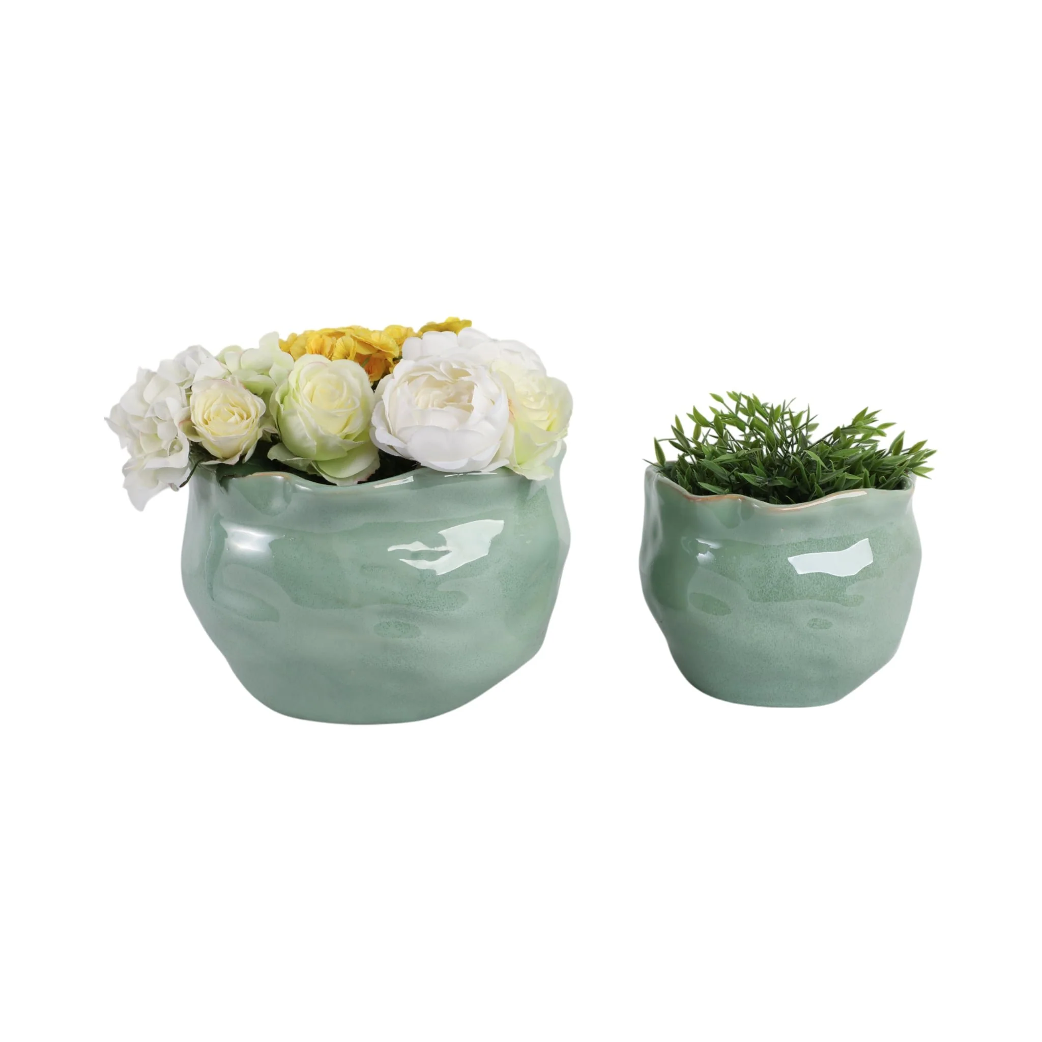 S/2 9/12" Round Wavy Edge Planters, Sage Green - Image 2