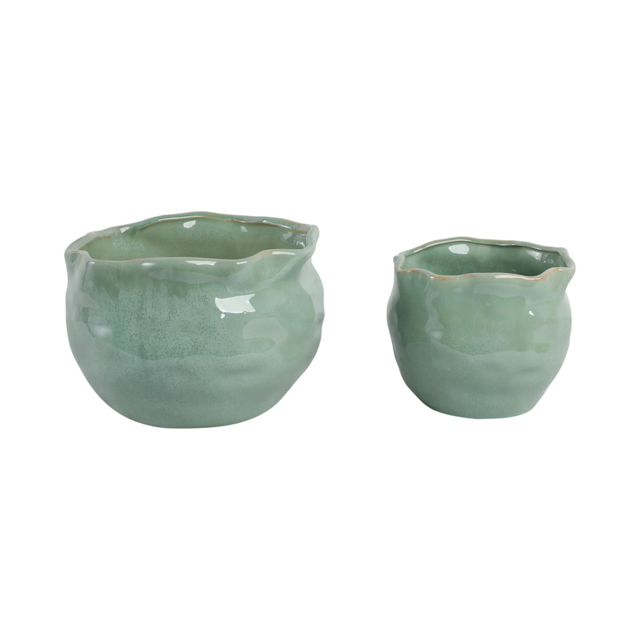 S/2 9/12" Round Wavy Edge Planters, Sage Green - Image 3