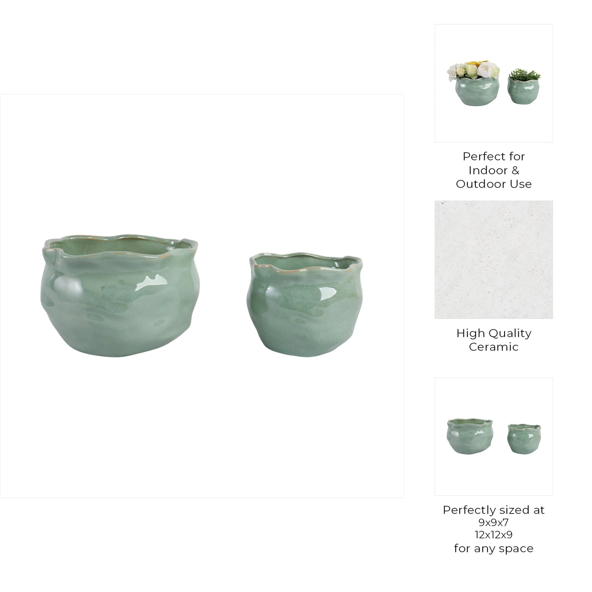 S/2 9/12" Round Wavy Edge Planters, Sage Green - Image 9