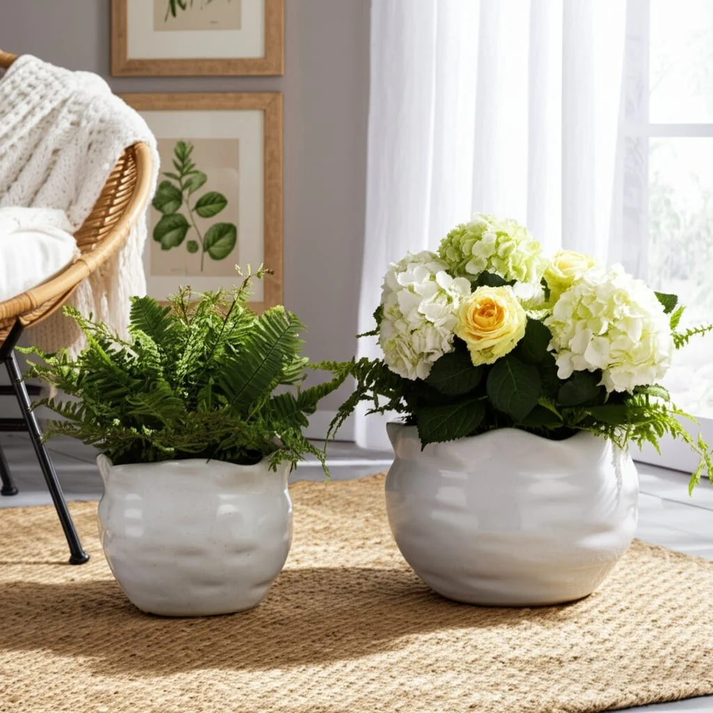 S/2 9/12" Round Wavy Edge Planters, White - Image 10