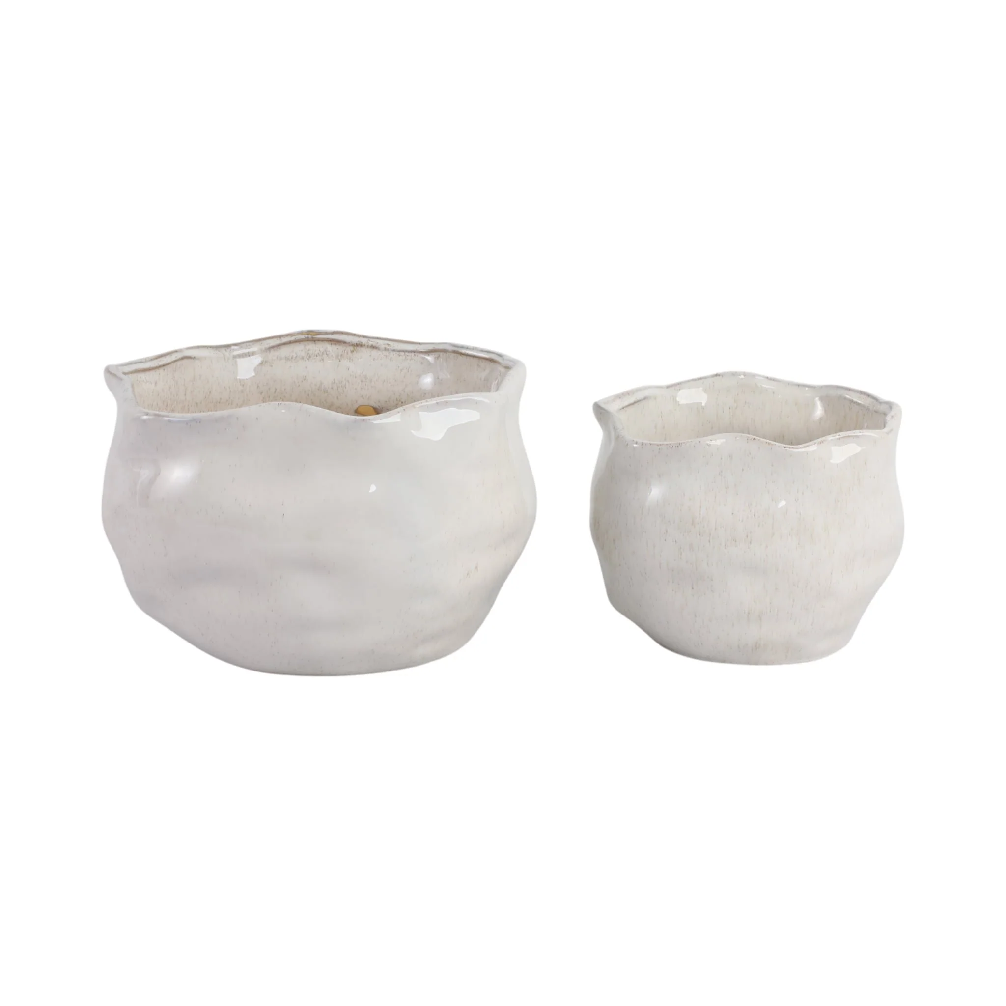 S/2 9/12" Round Wavy Edge Planters, White - Image 2