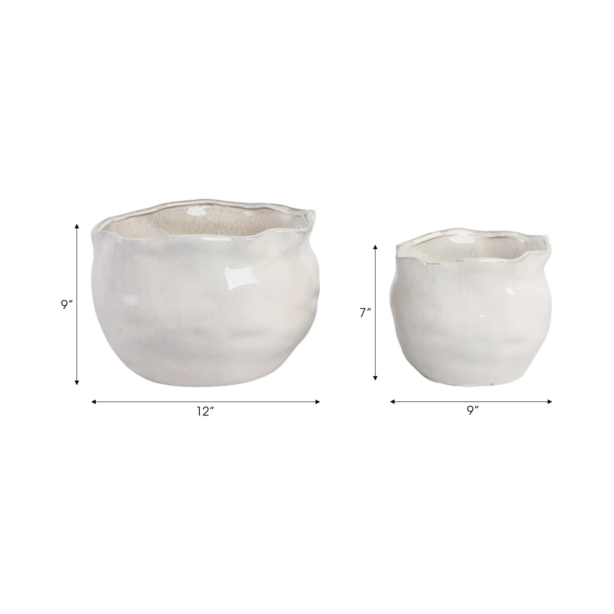 S/2 9/12" Round Wavy Edge Planters, White - Image 7
