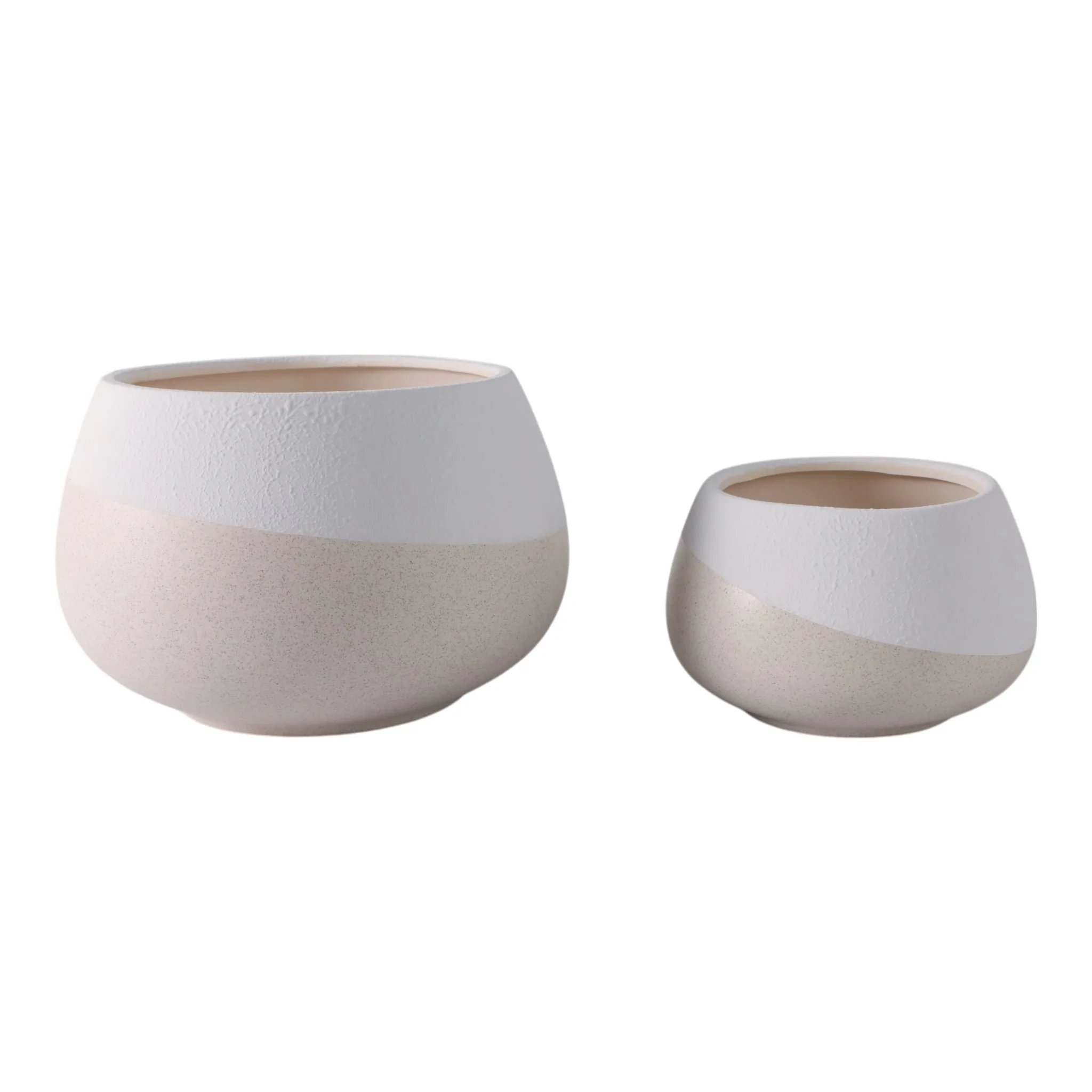 S/2 9/12" Textured Half-dipped Planters,wht/tan - Image 3