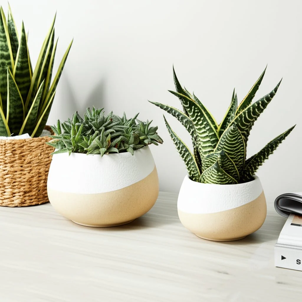 S/2 9/12" Textured Half-dipped Planters,wht/tan - Image 9