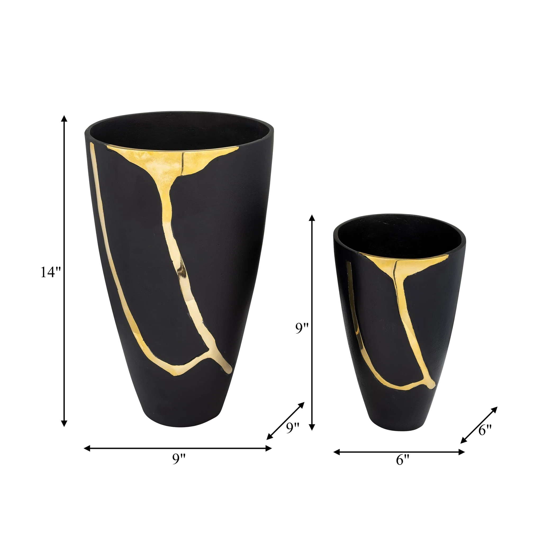 S/2 9/14", Metal  Cracked Design  Vases, Brass/cha - Image 9