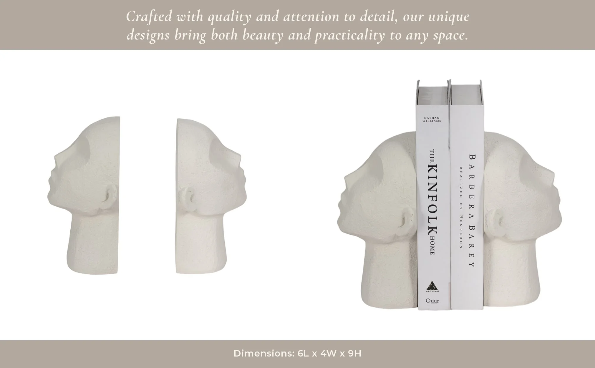 S/2 9" Textured Head Up Bookends, White - Image 11