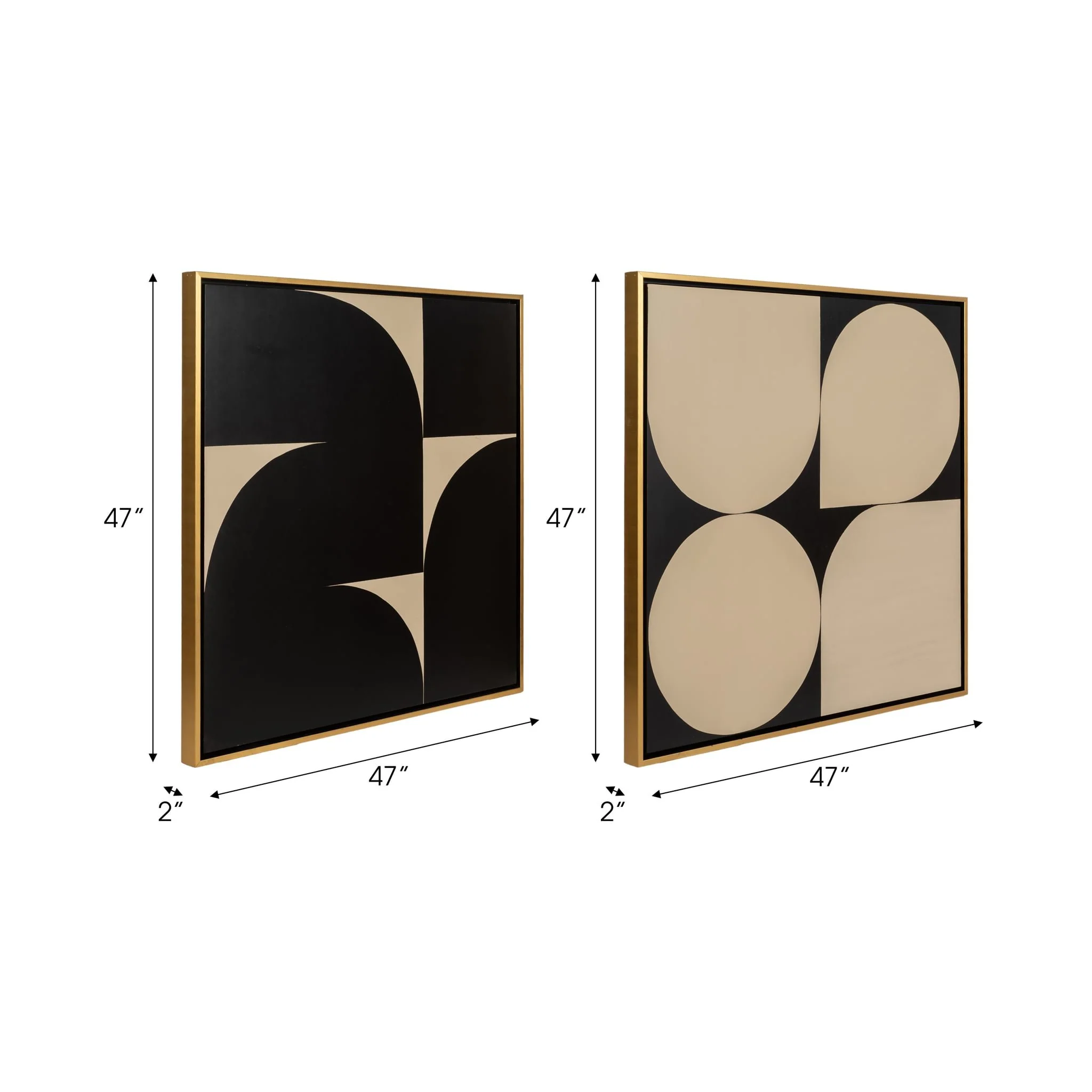 S/2 95x47 Hand Painted Modern Geos, Tan/black - Image 7