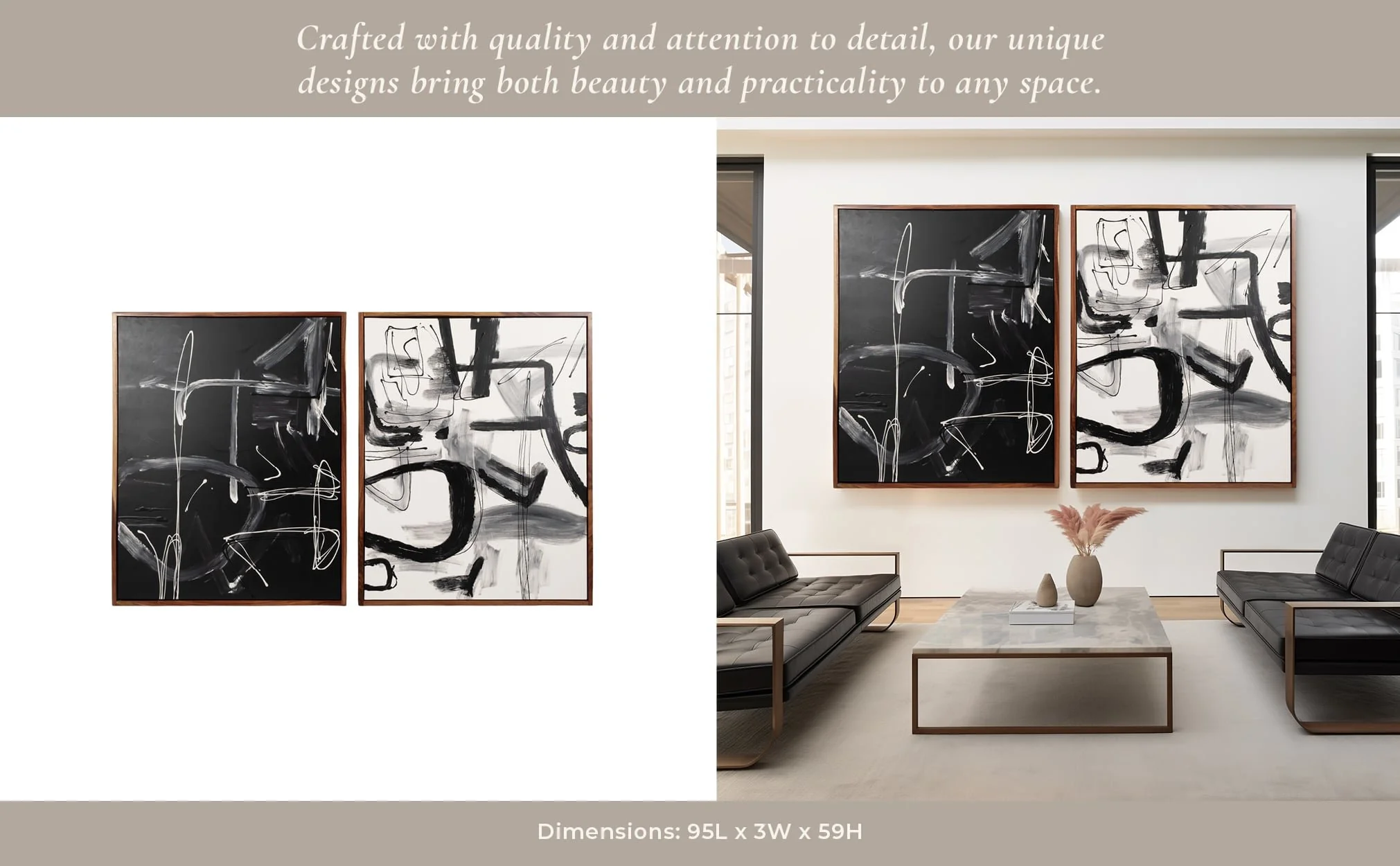 S/2 95x59 Hand Painted Contemporary Art, Black/wht - Image 10