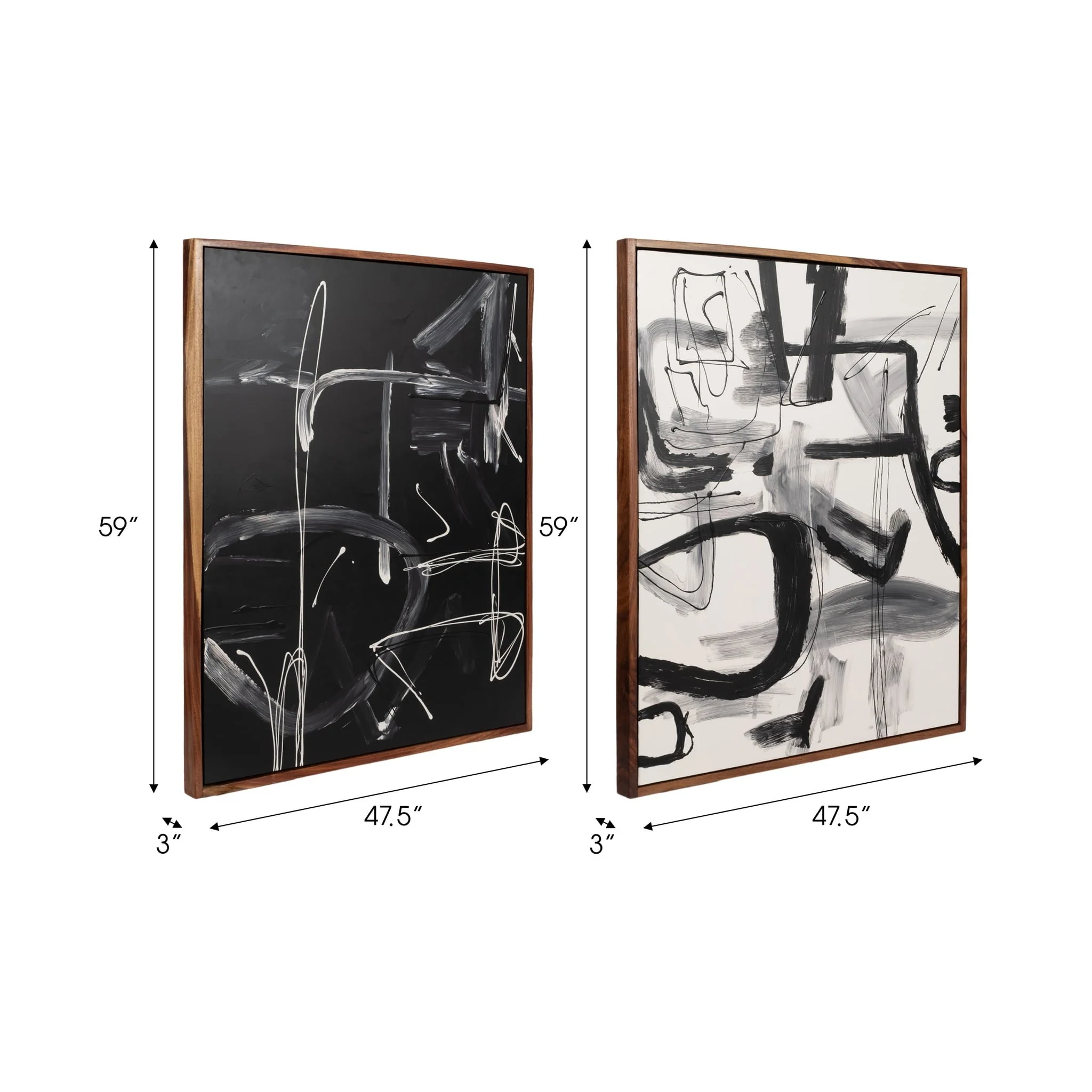 S/2 95x59 Hand Painted Contemporary Art, Black/wht - Image 7