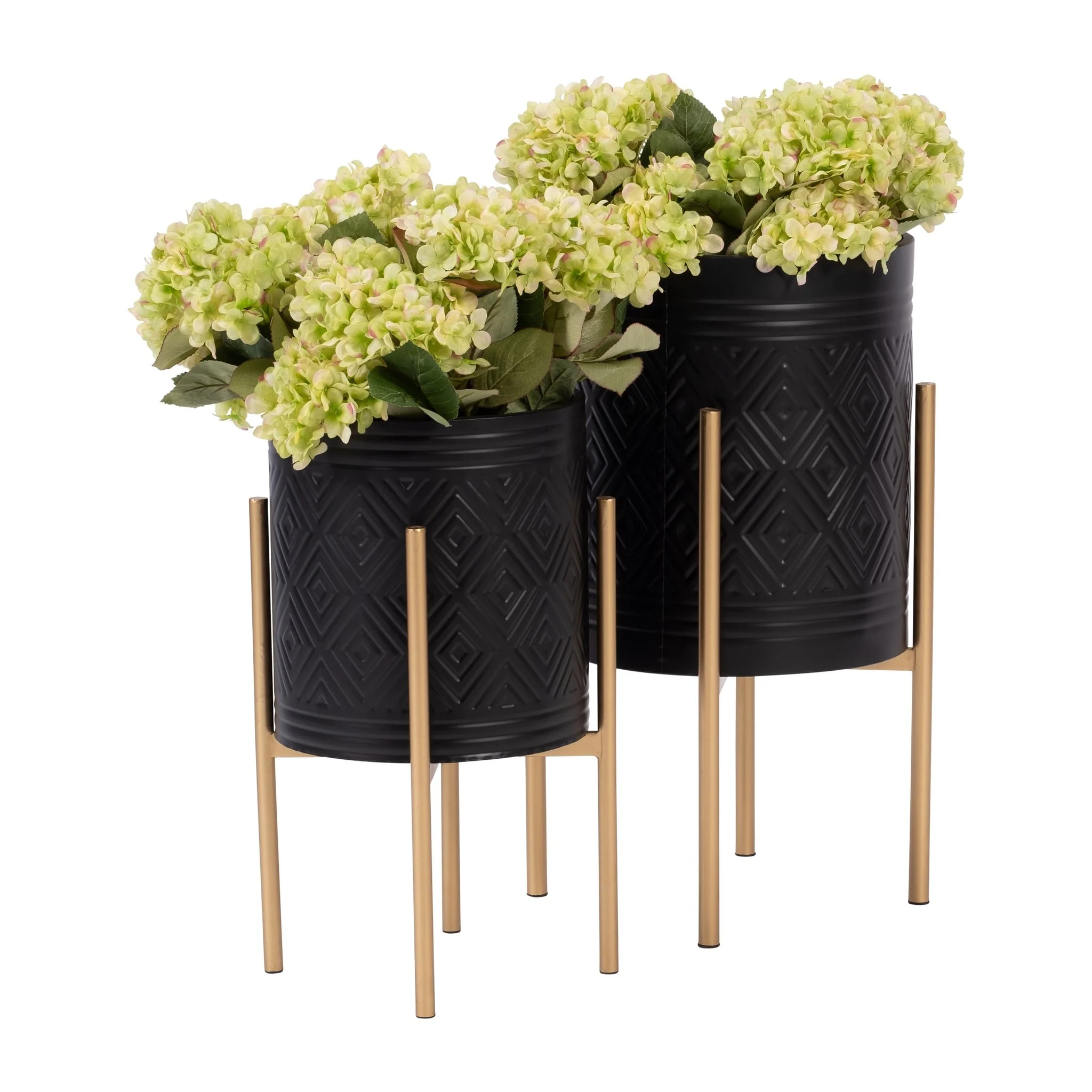 S/2 Aztec Planter On Metal Stand, Black/gold - Image 2