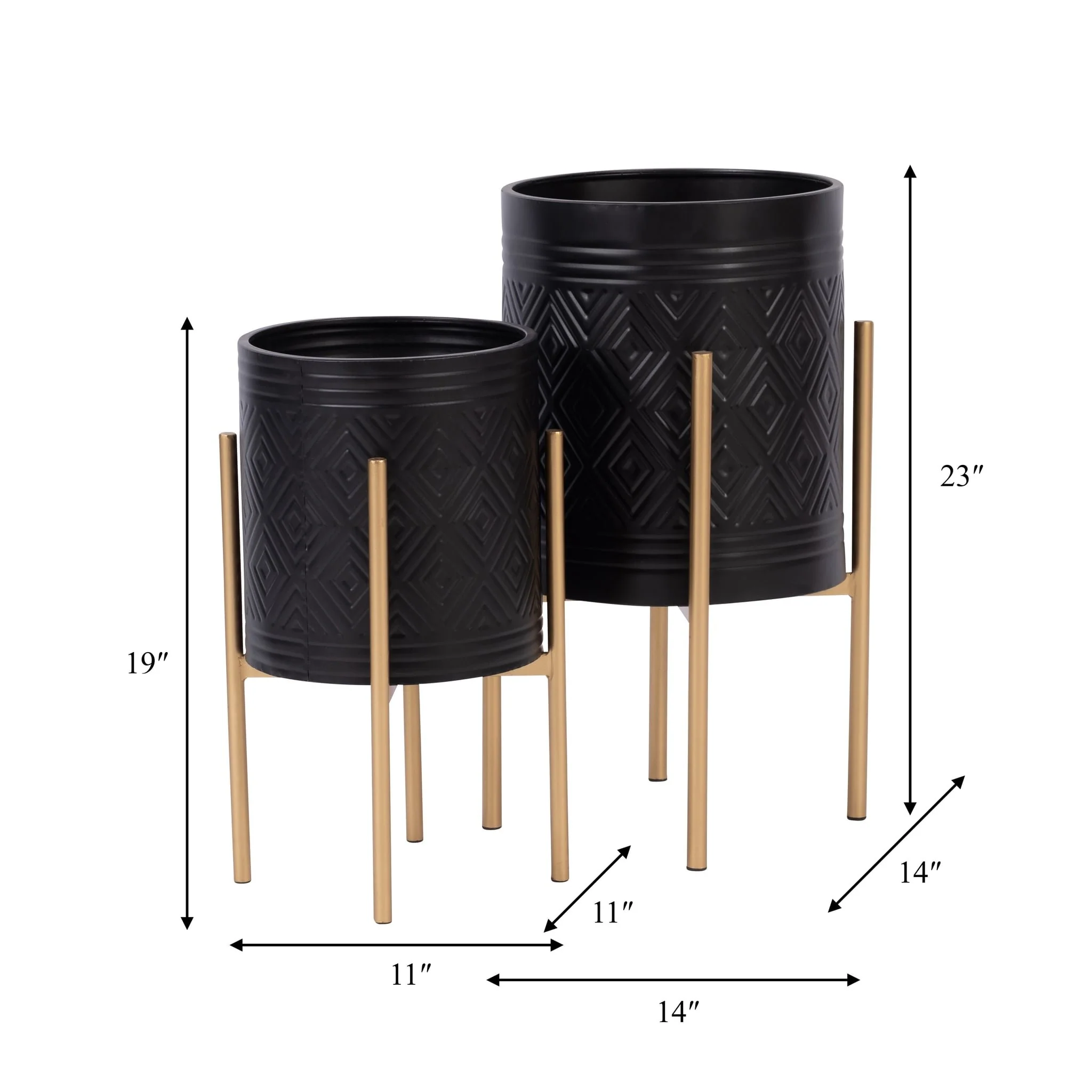 S/2 Aztec Planter On Metal Stand, Black/gold - Image 4