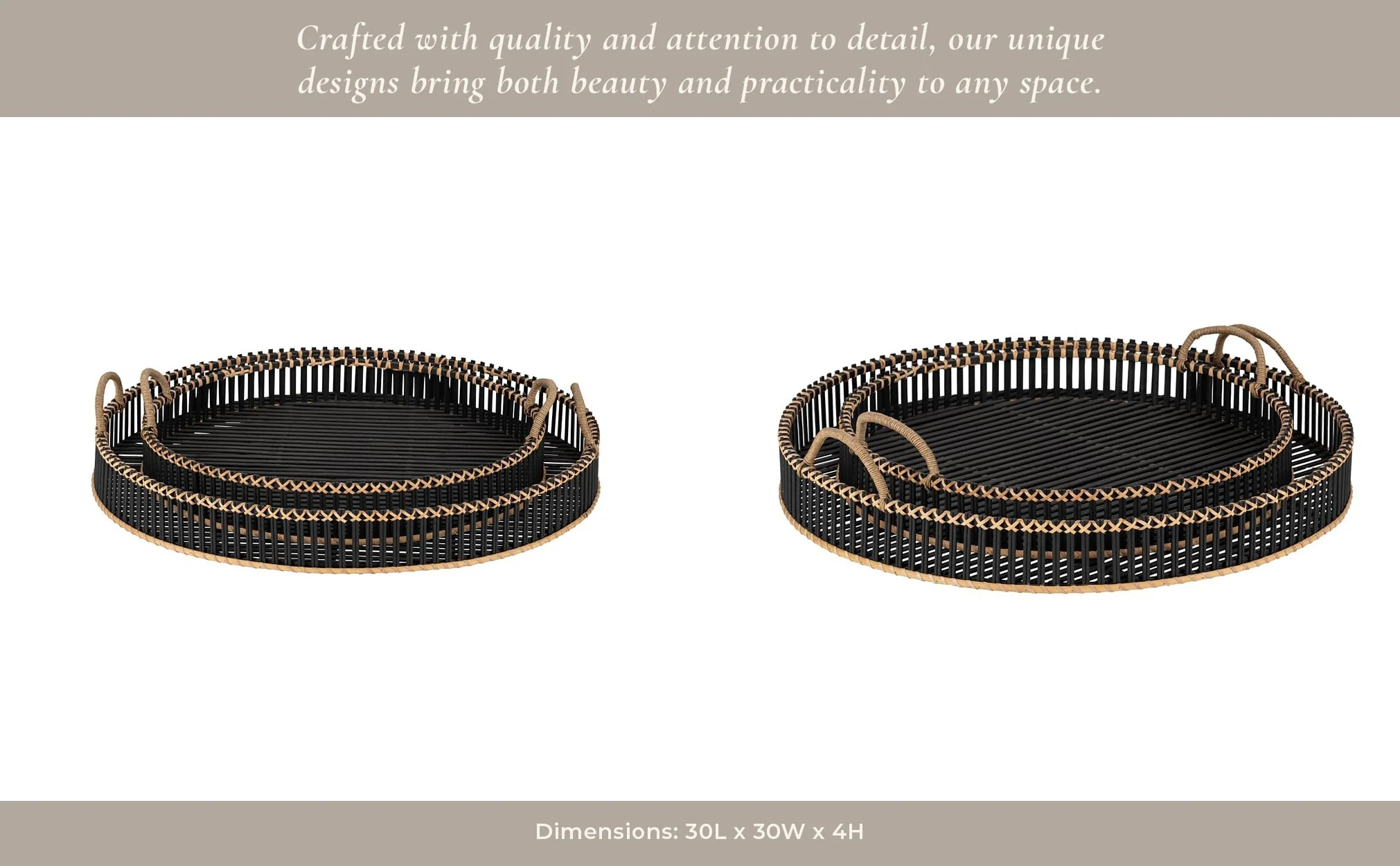 S/2 Bamboo 24/30" Round Trays, Black - Image 11