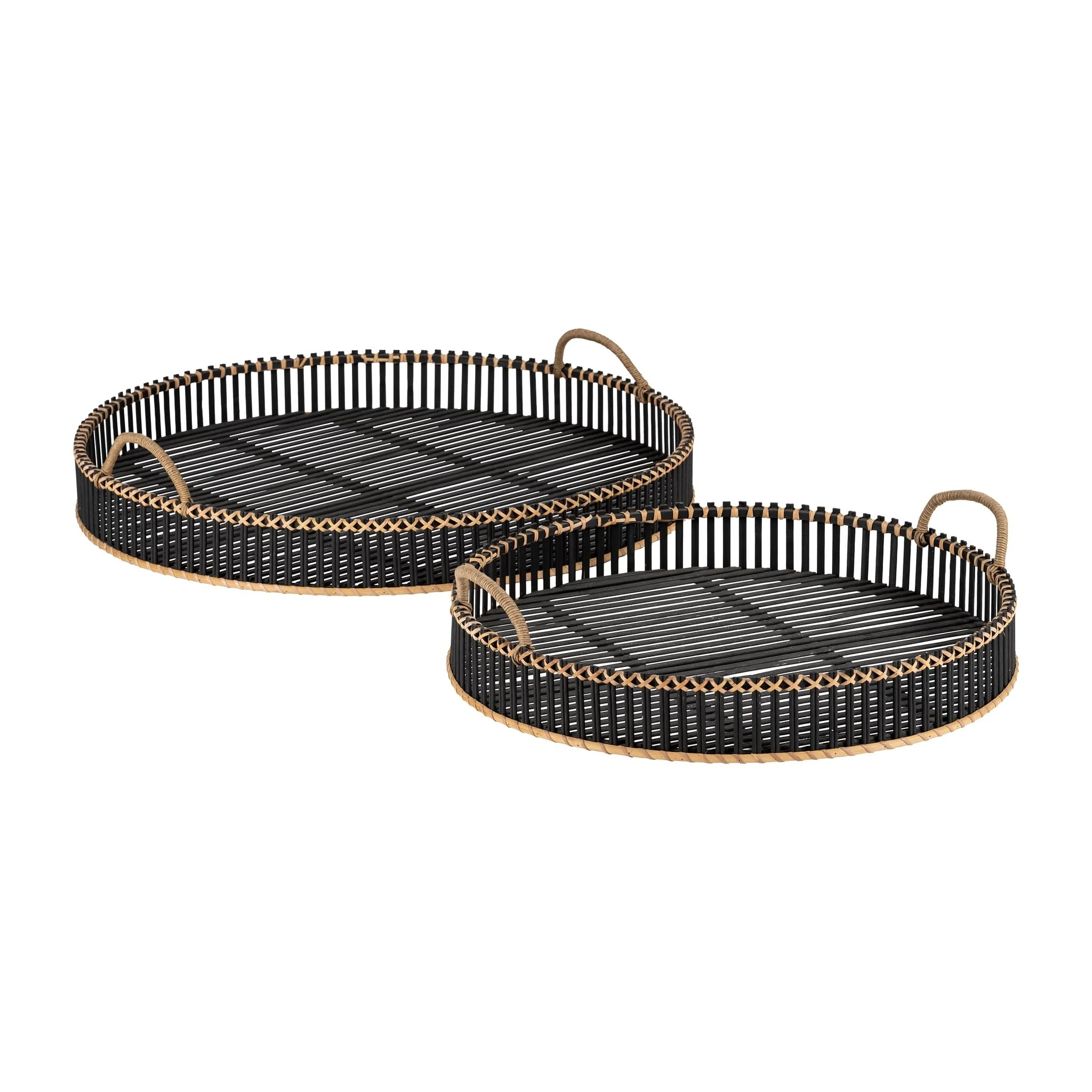 S/2 Bamboo 24/30" Round Trays, Black - Image 3