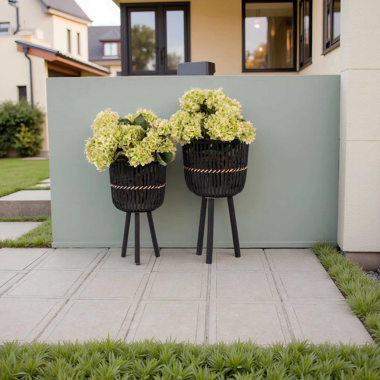S/2 Bamboo Footed Planters 10/12", Black - Image 12