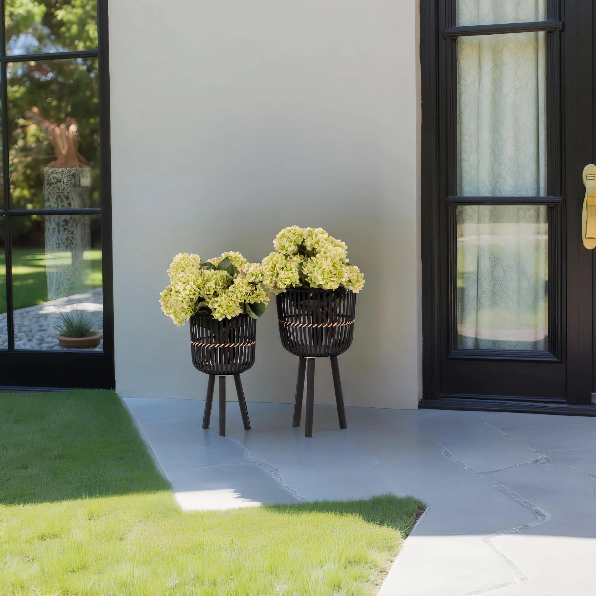 S/2 Bamboo Footed Planters 10/12", Black - Image 14