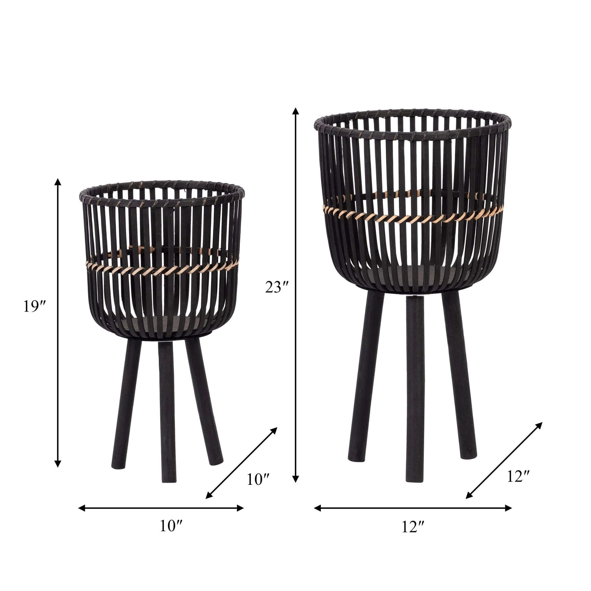 S/2 Bamboo Footed Planters 10/12", Black - Image 8