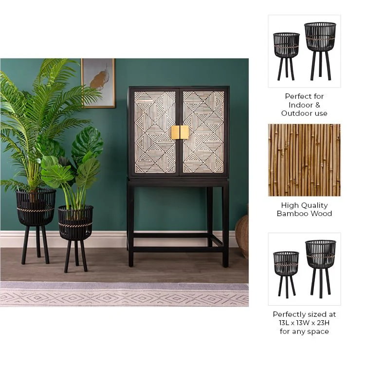 S/2 Bamboo Footed Planters 10/12", Black - Image 9